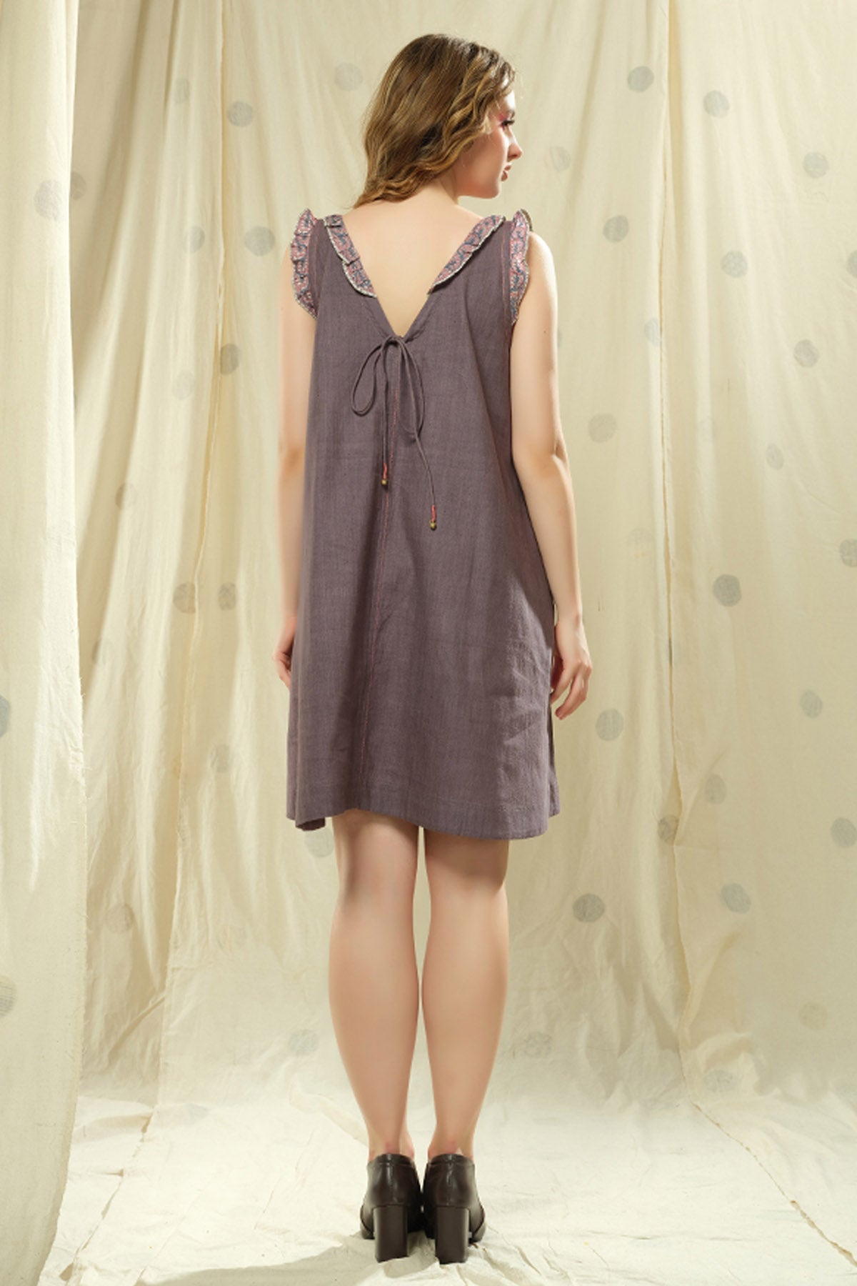 Gray handwoven Cotton Sleeveless Dress