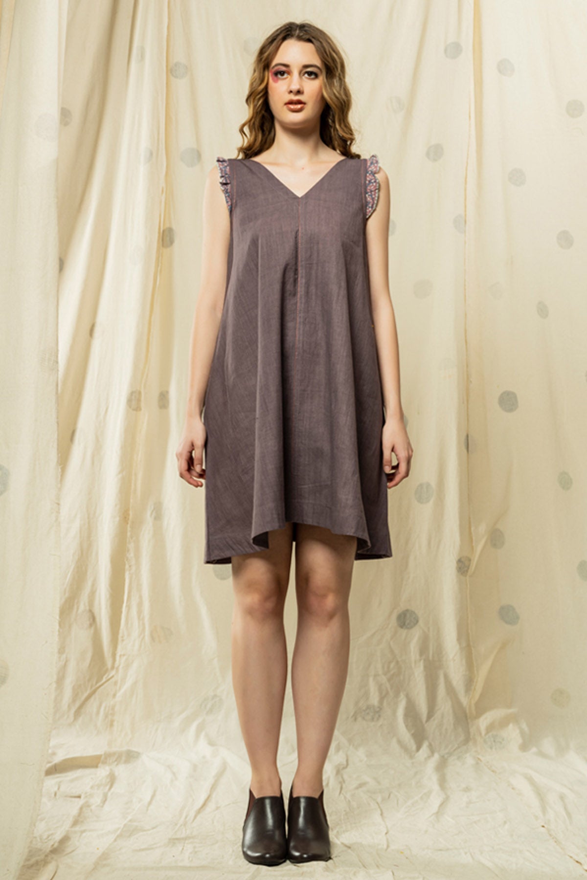 Buy Thread Game Gray Khadi Sleeveless Dress For Women online at ScrollnShops