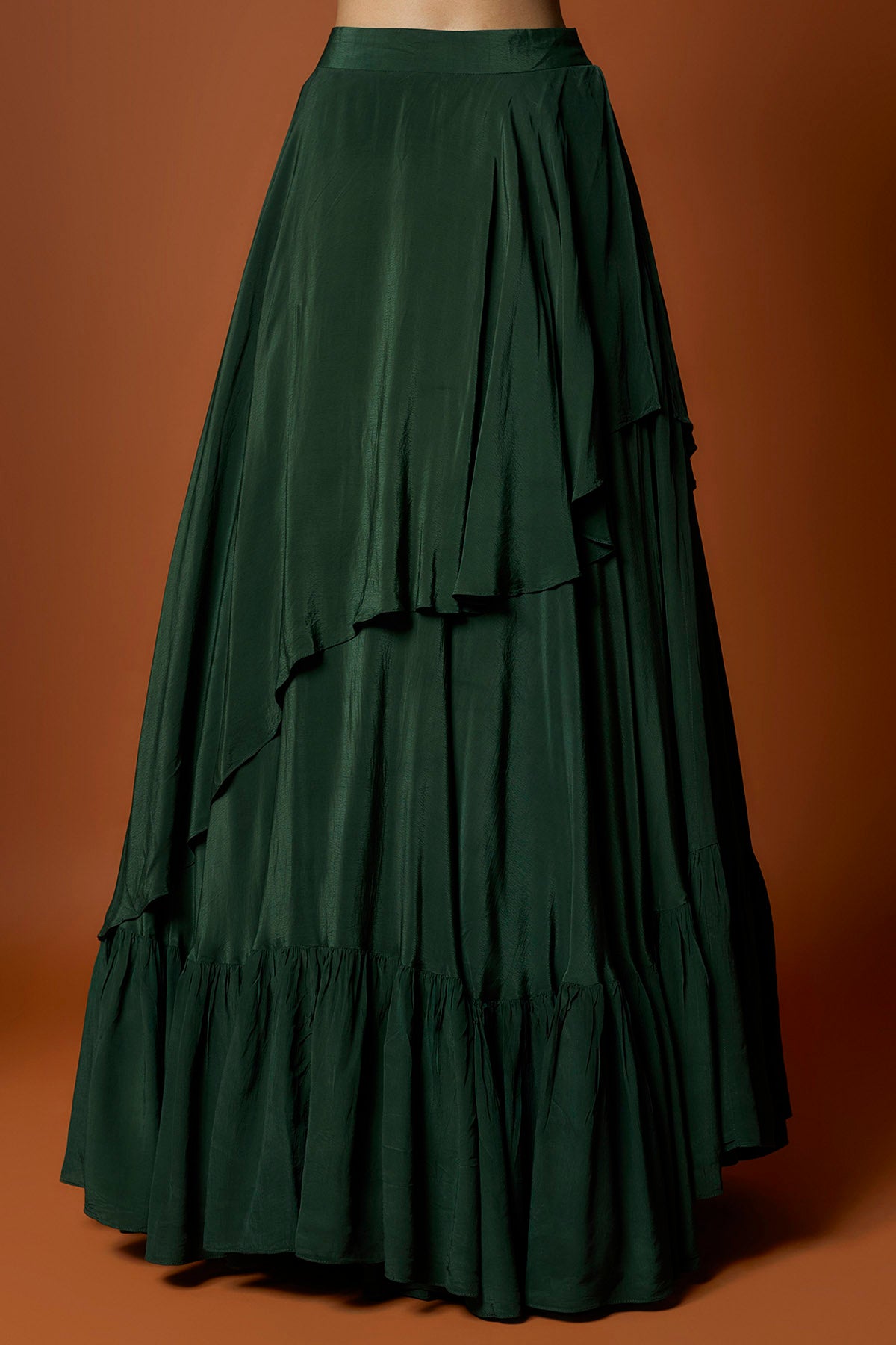 Green Asymmetrical Lehenga Set