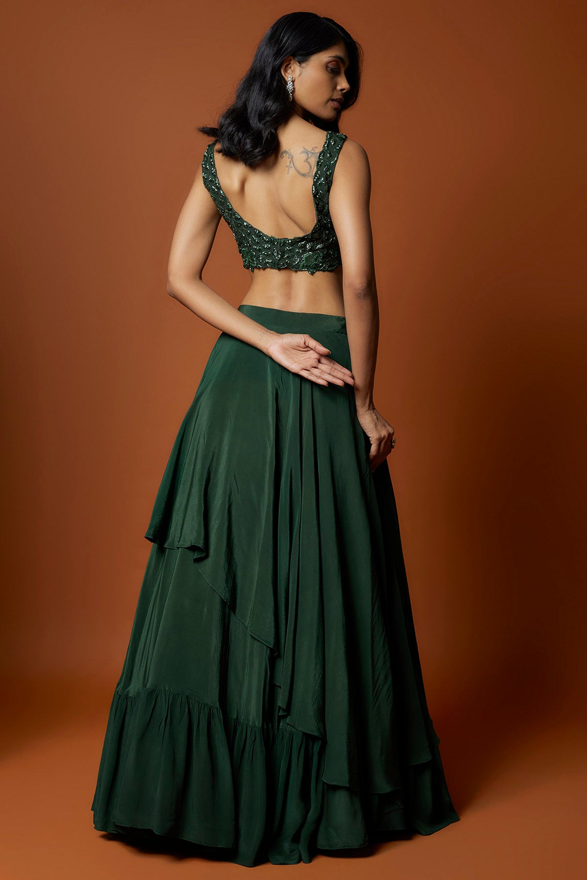 Green Asymmetrical Lehenga Set