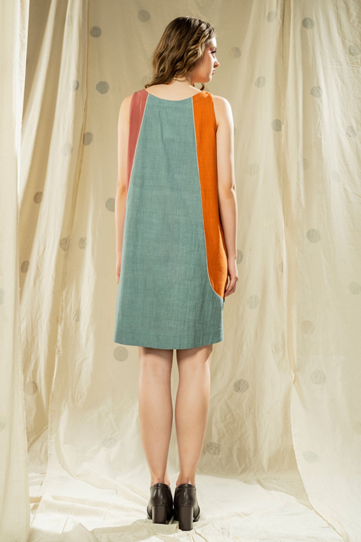 Green Block Print handwoven Cotton Dress