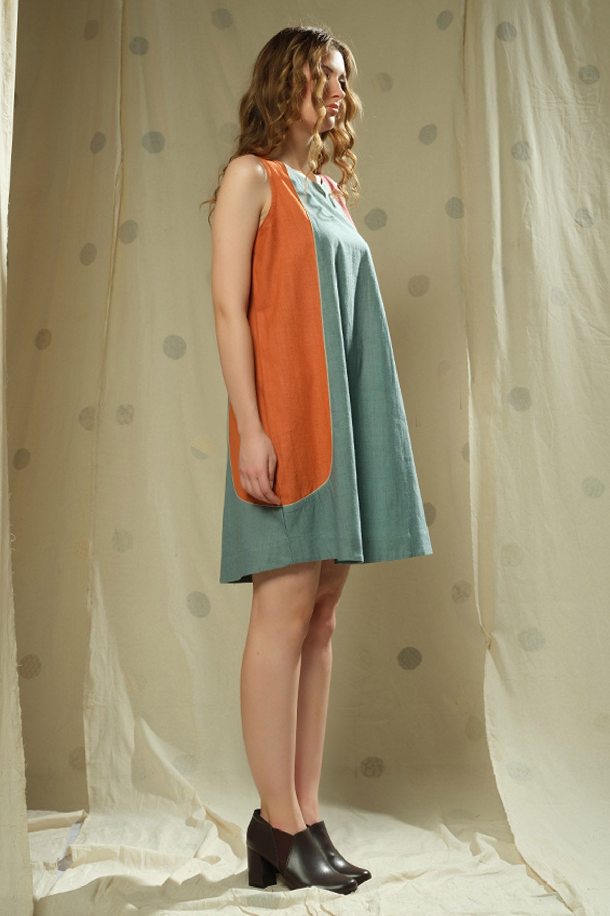 Green Block Print handwoven Cotton Dress