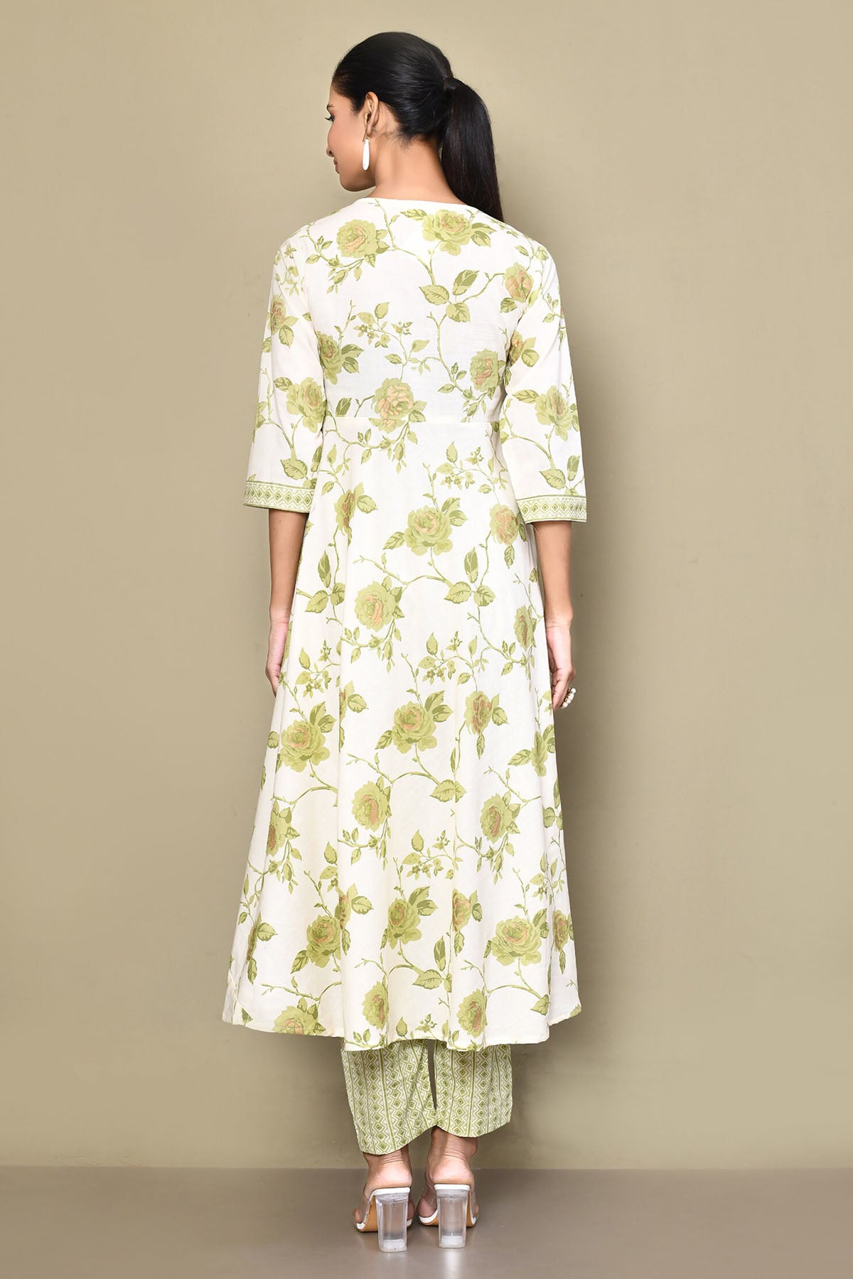 Green Print Flared Kurta & Pants