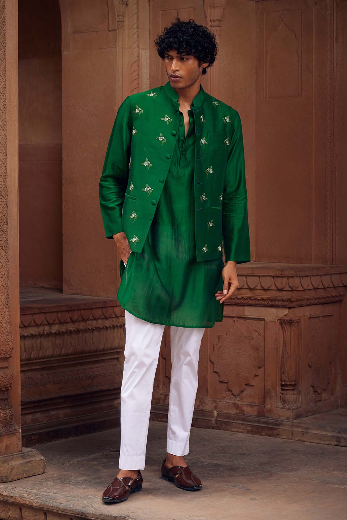 Green Chanderi Silk Bandi Set