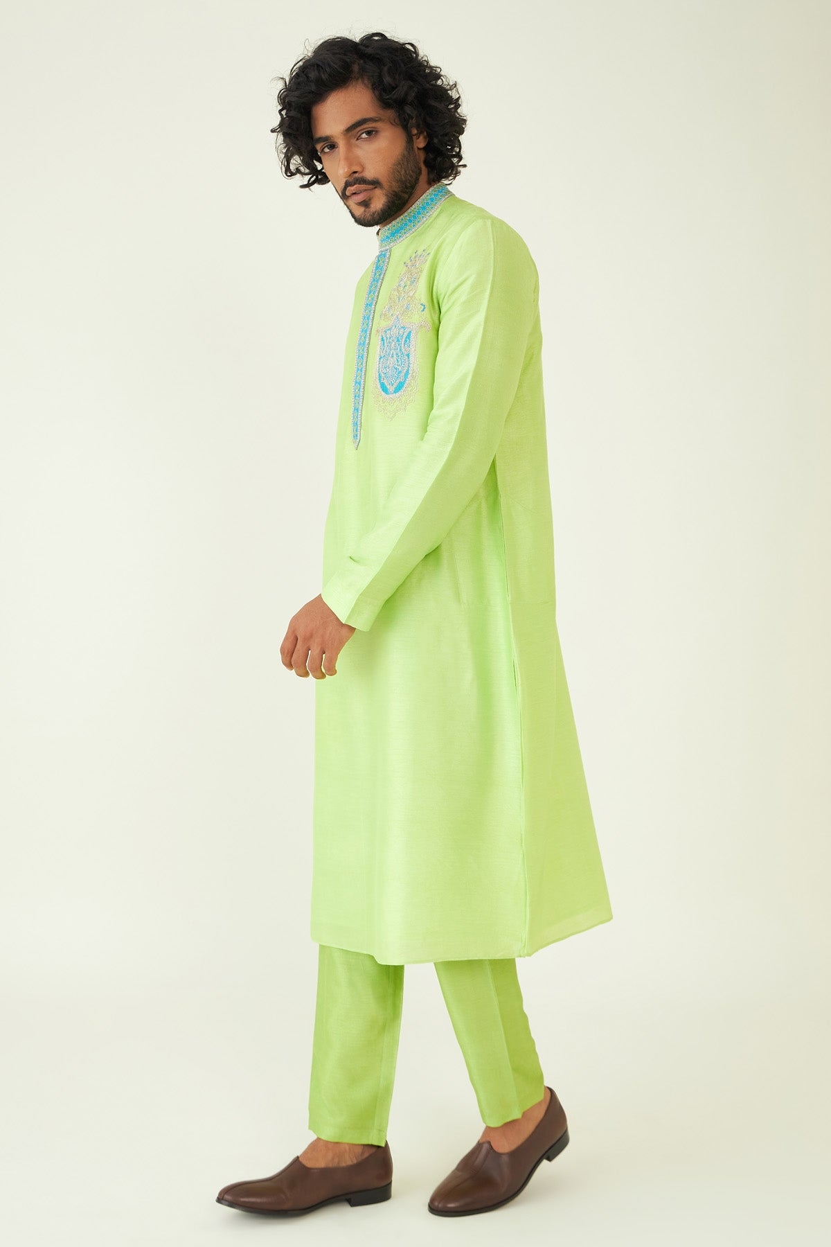 Green Colorblock Kurta Set