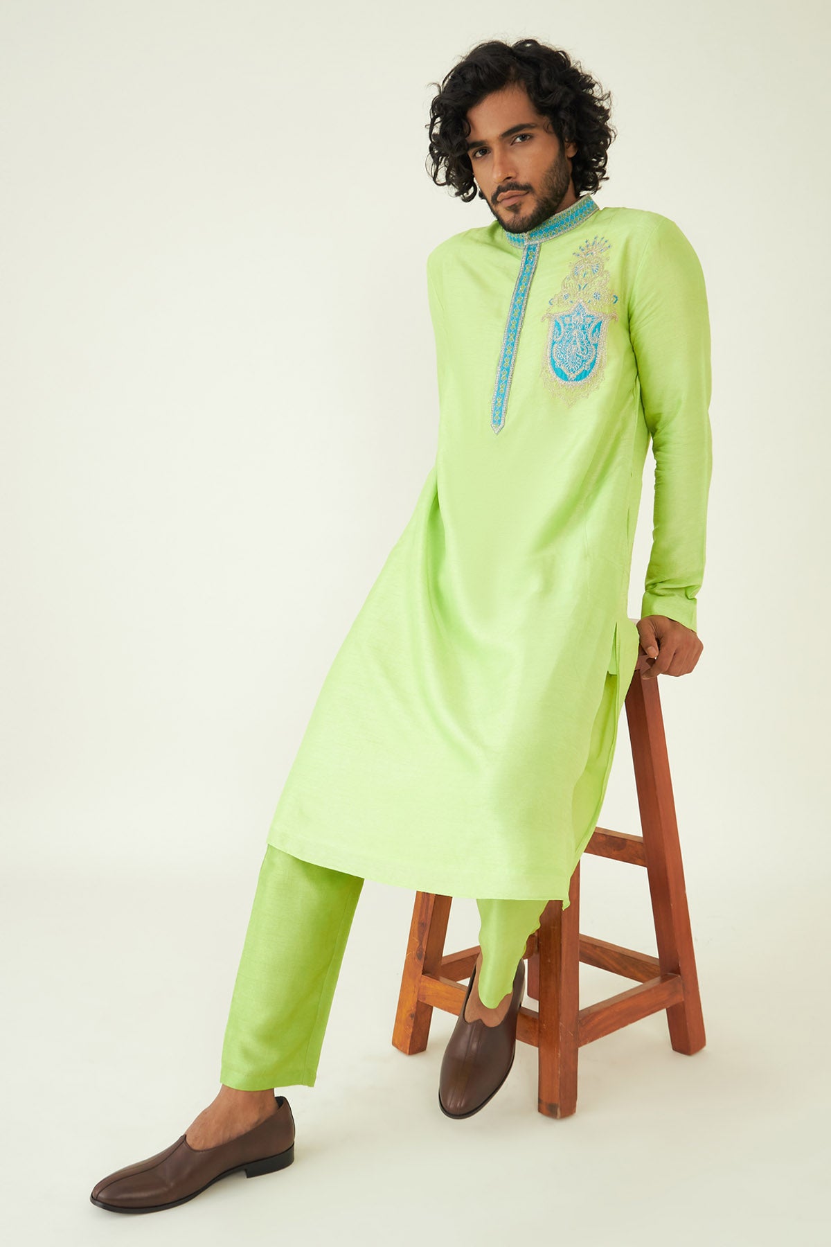 Green Colorblock Kurta Set
