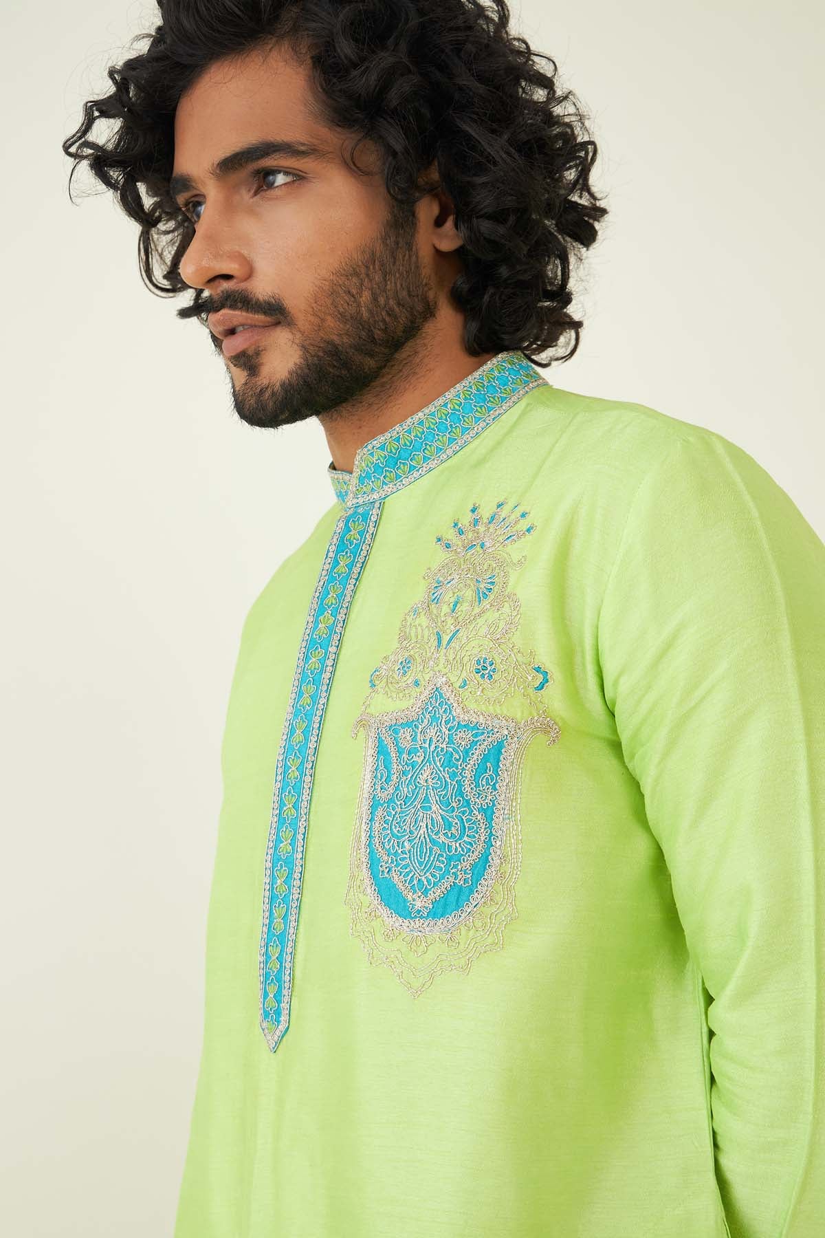 Green Colorblock Kurta Set
