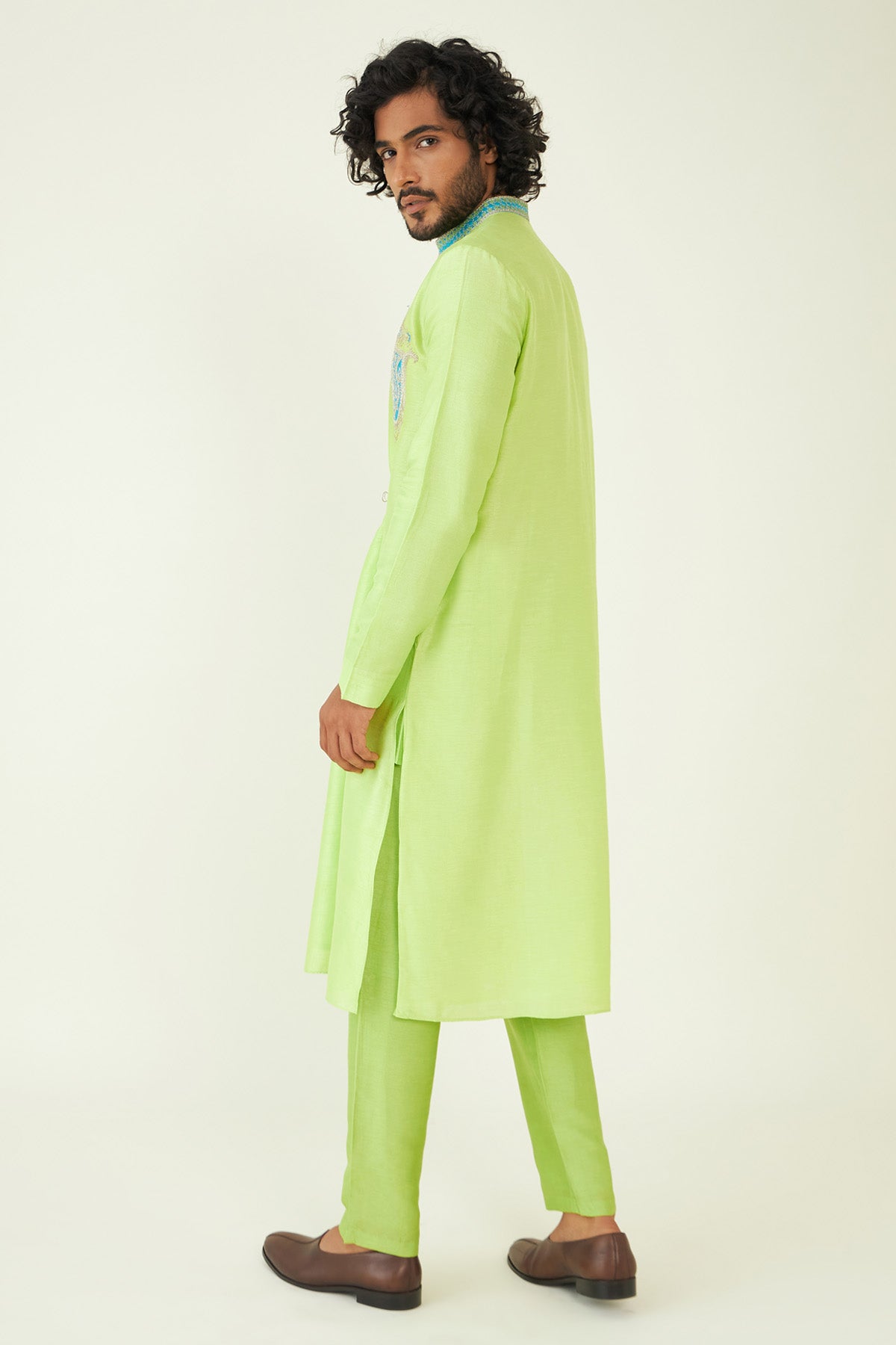 Green Colorblock Kurta Set
