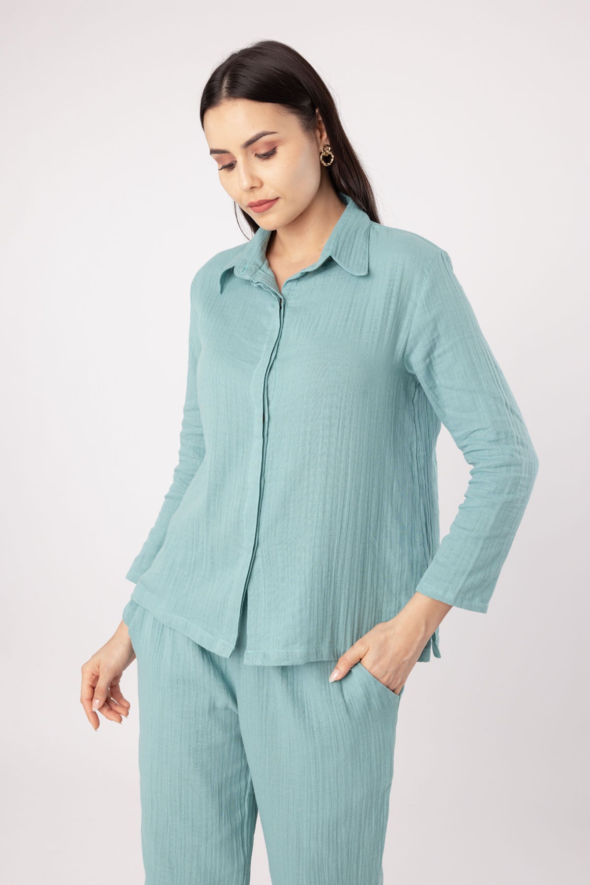 Green Cotton Blend Pyjama Set