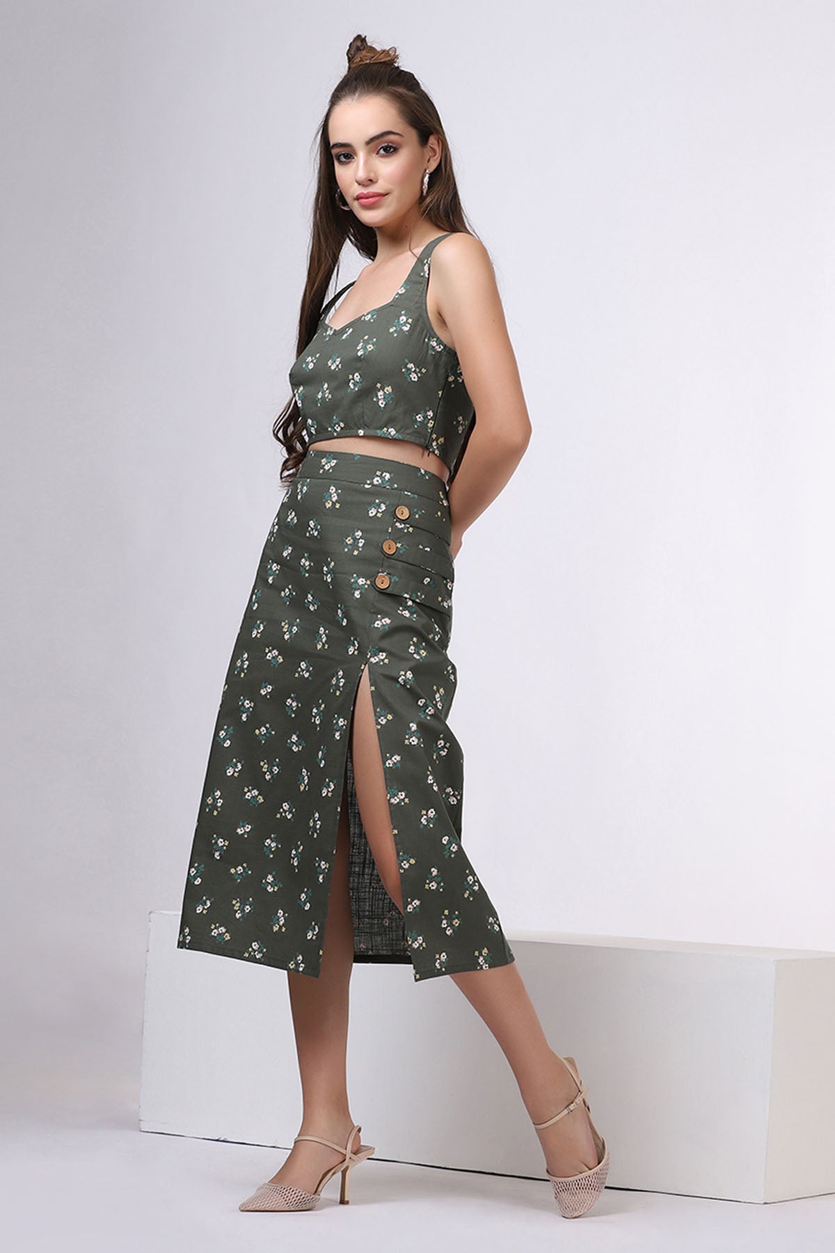 Green Cotton Print Co-ord Set