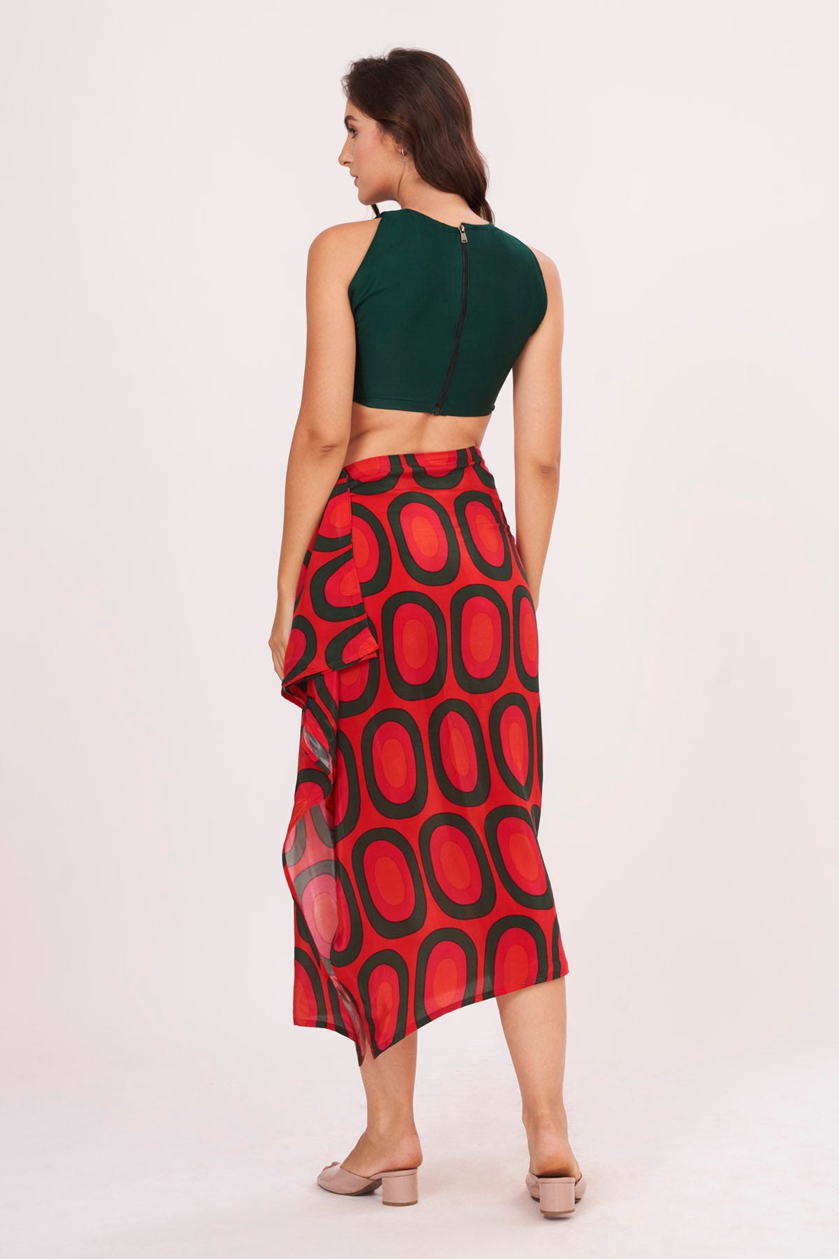Green Top & Printed Skirt Set