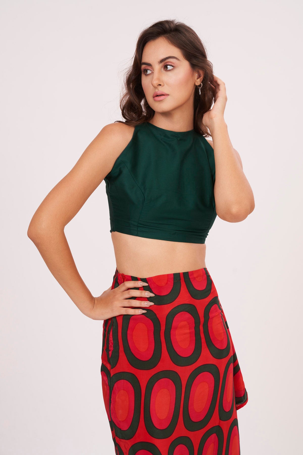 Green Top & Printed Skirt Set