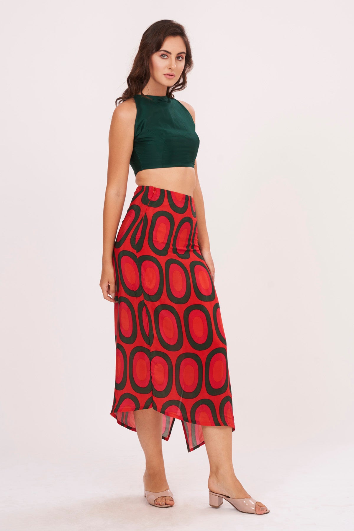 Green Top & Printed Skirt Set