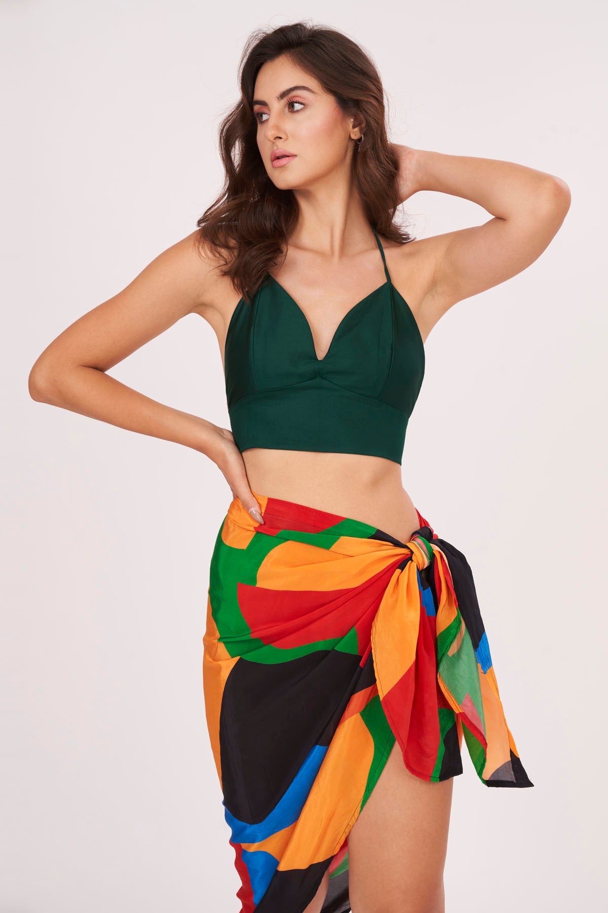 Green Top & Sarong Skirt Set