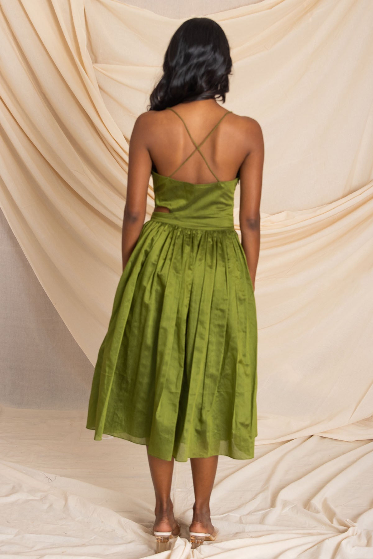 Green Cut Out Sleeveless Dress