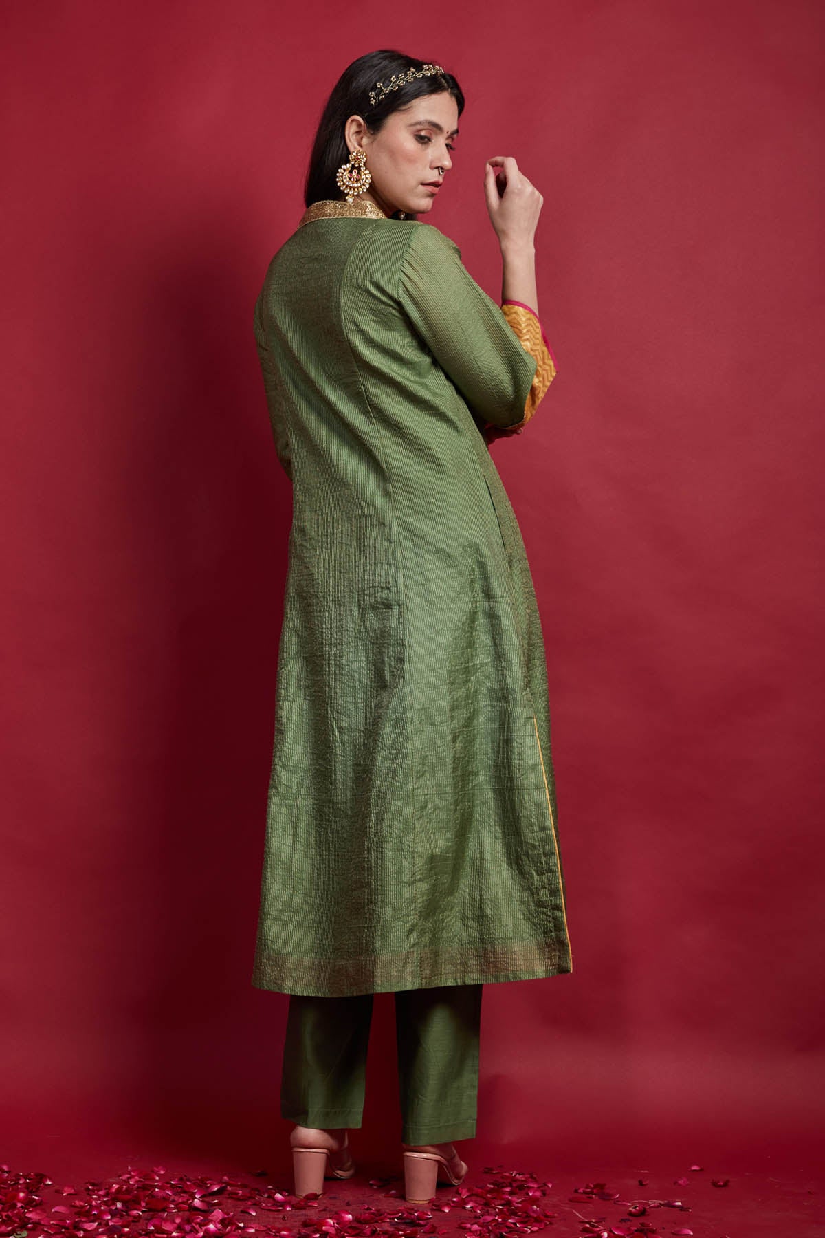 Green Cutdana Work Kurta Set