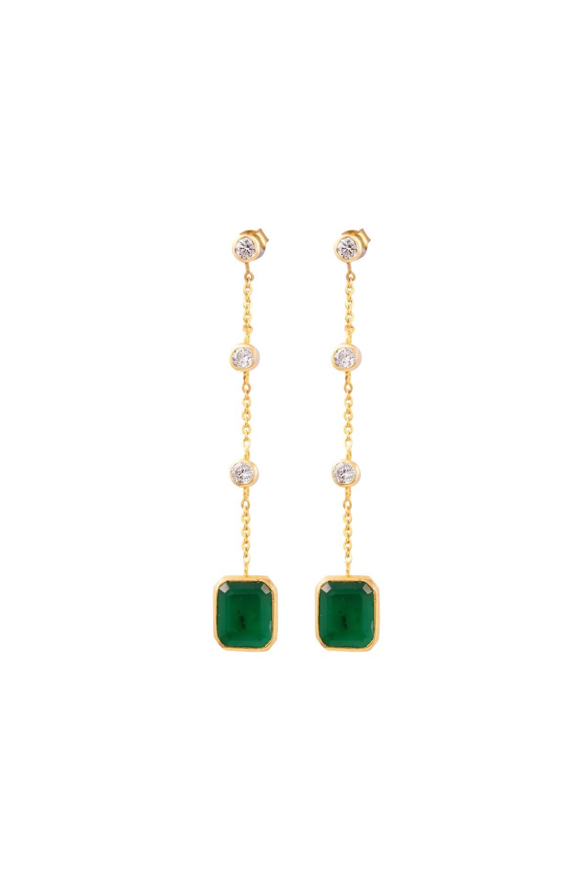 Green Dangling Long Chain Earrings