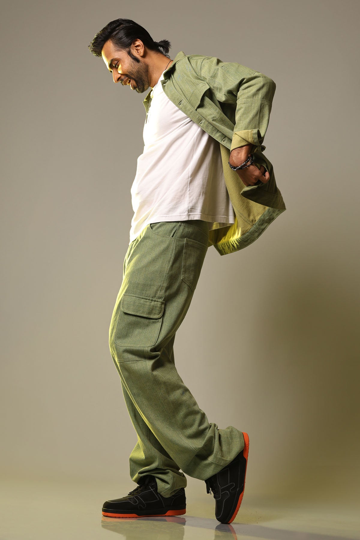 Green Denim Straight Pants