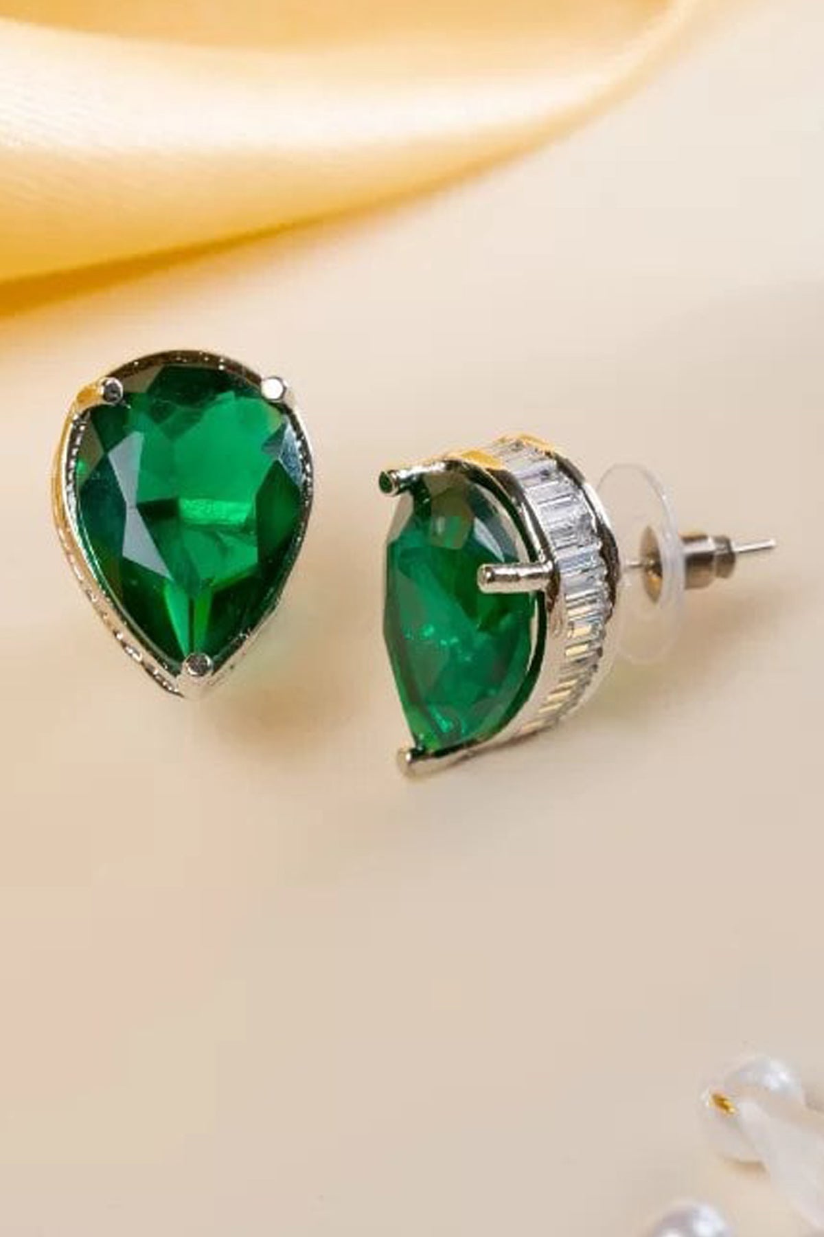 Green Diamond Leaf Shape Studs