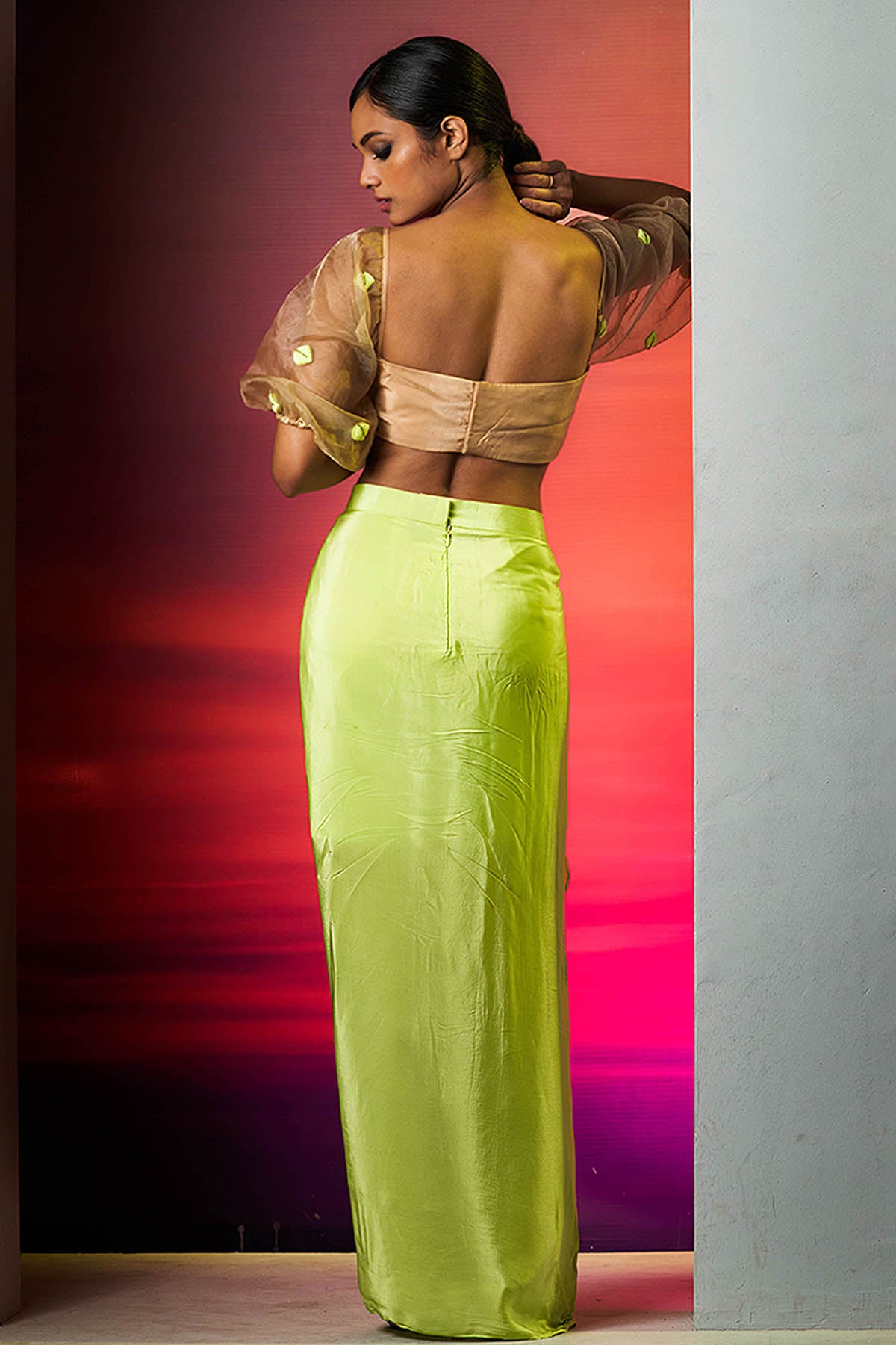 Green Draped Skirt & Top Set