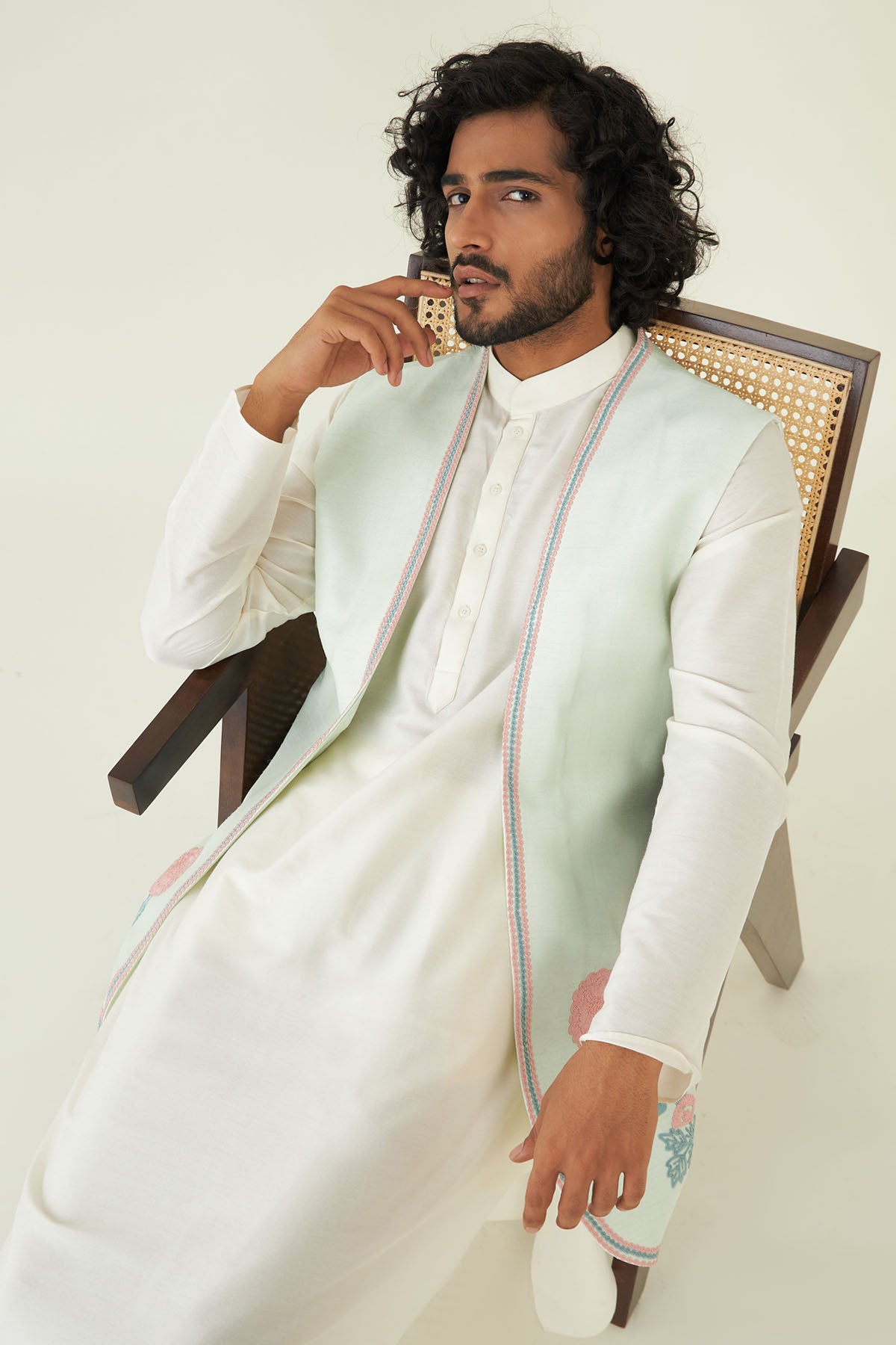 Green Embroidered Bundi Set