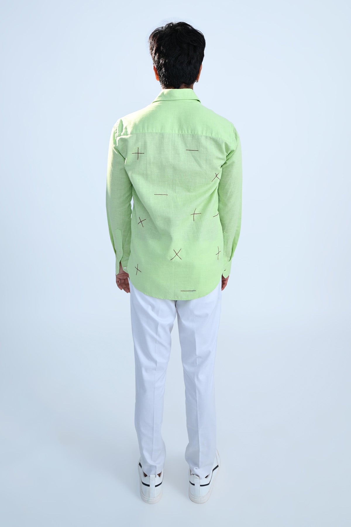 Green Embroidered Cotton Linen Shirt