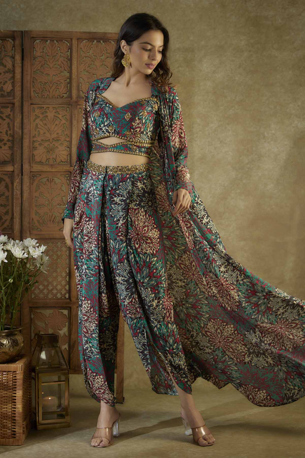 Green Embroidered Dhoti Set