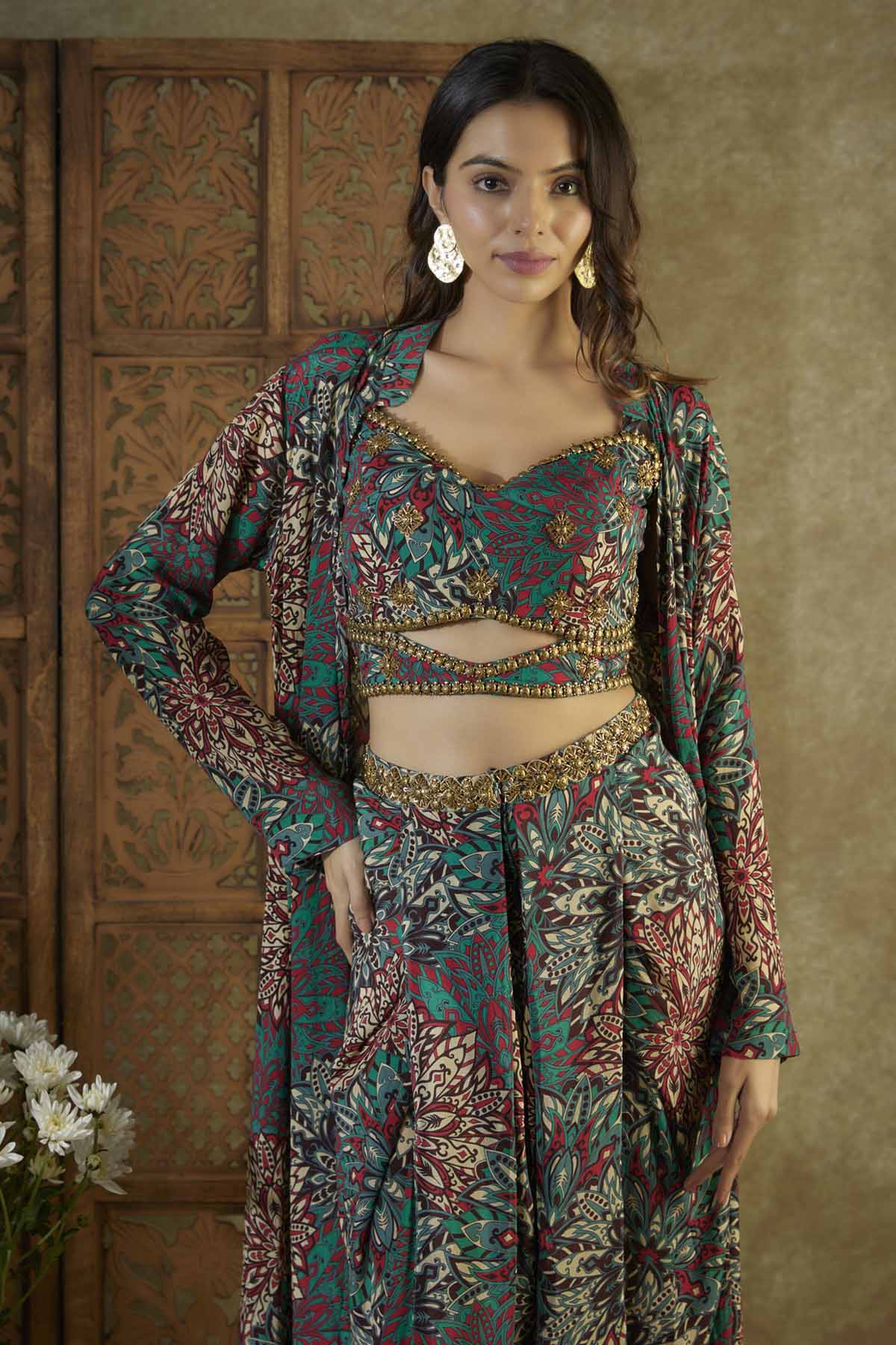 Green Embroidered Dhoti Set