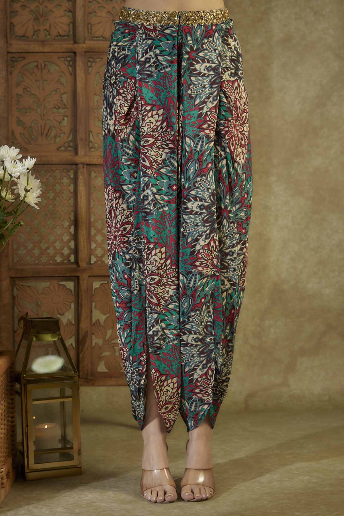 Green Embroidered Dhoti Set