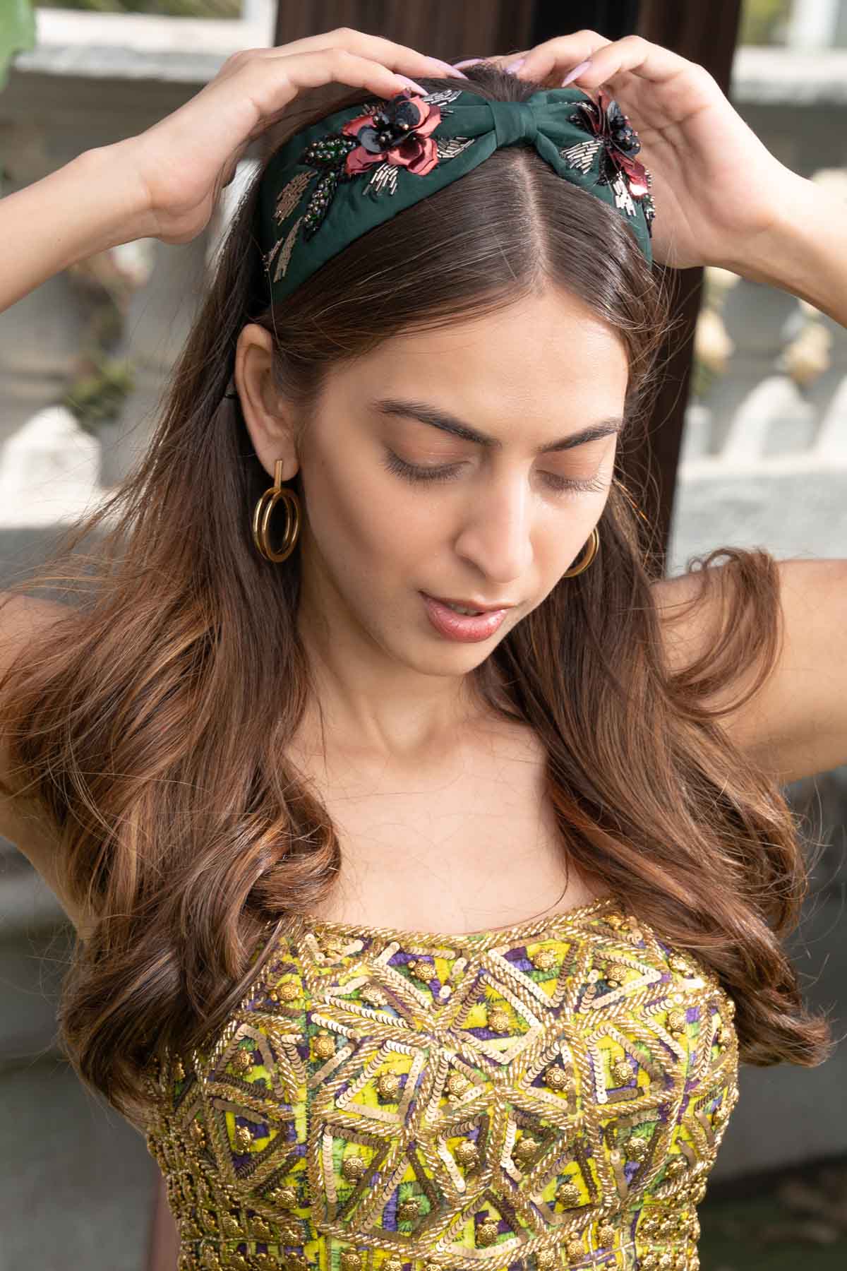 Green Embroidered Headband