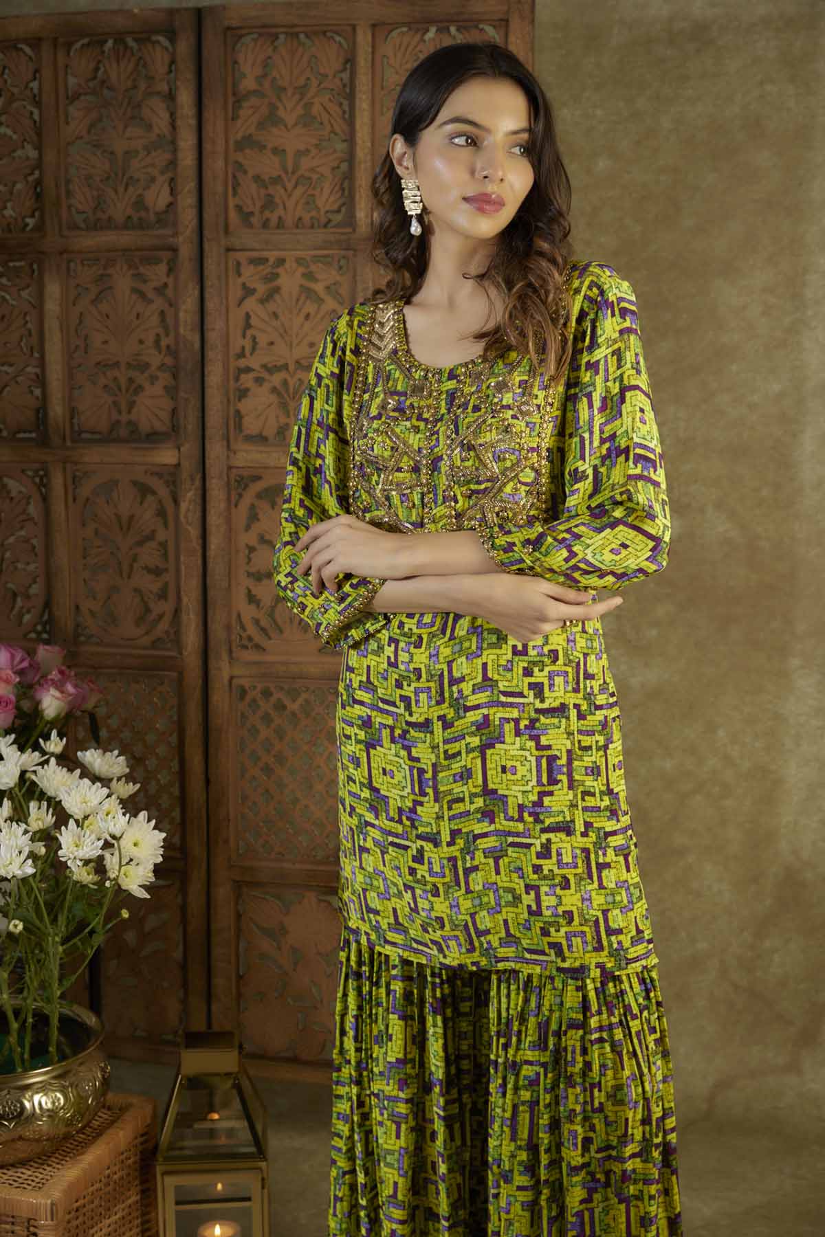 Green Printed Kurta & Sharara