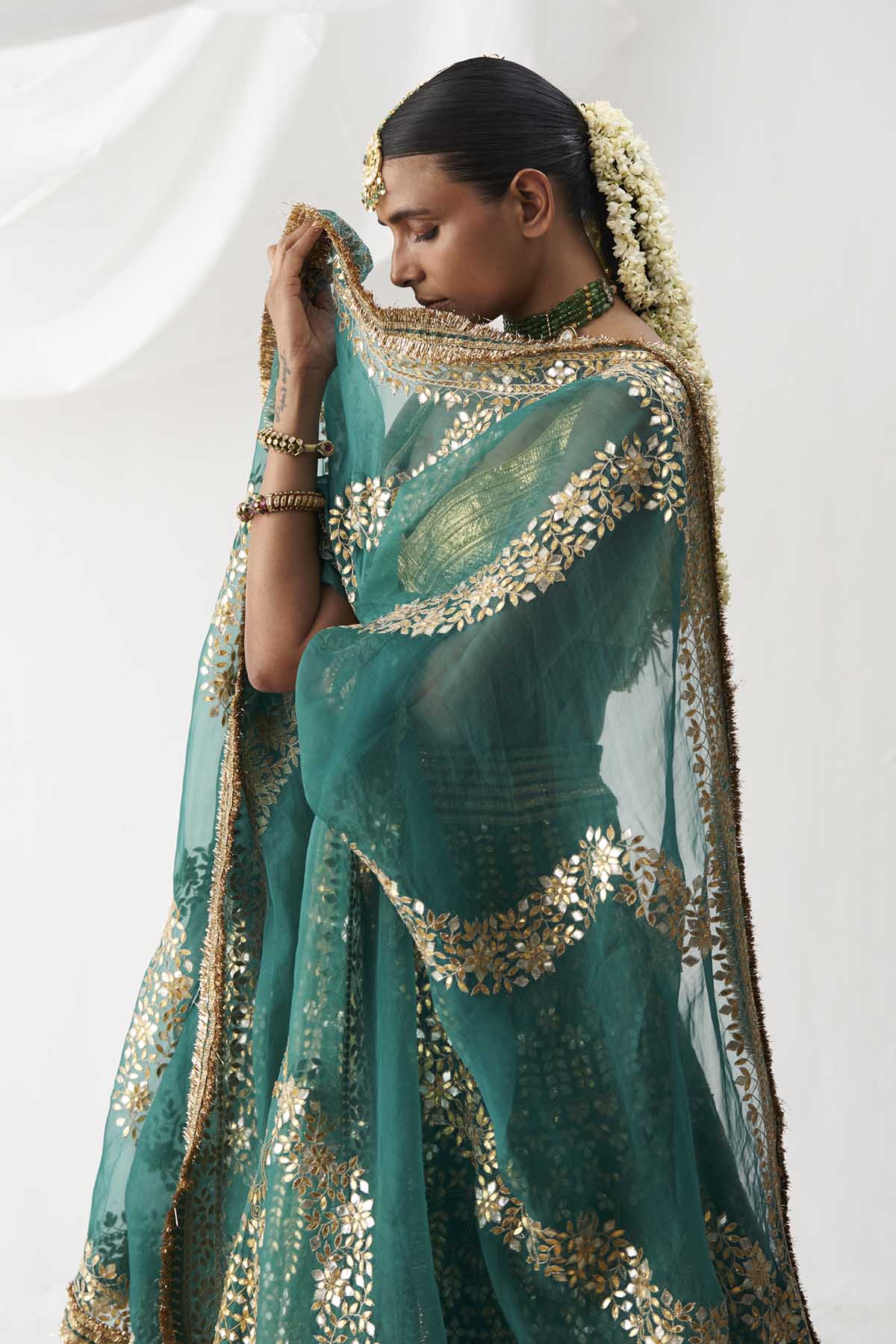 Green Organza Lehenga Set
