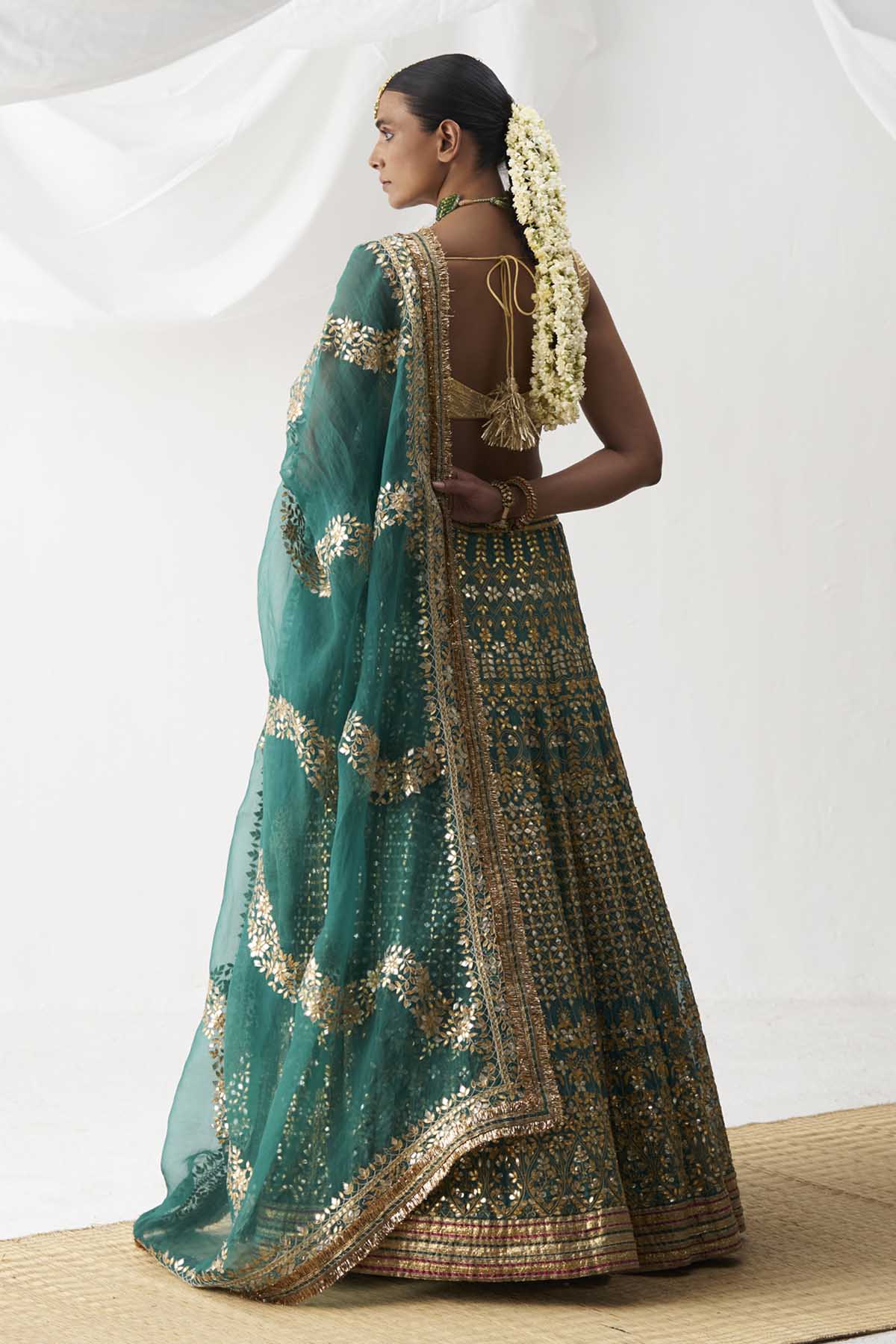 Green Organza Lehenga Set
