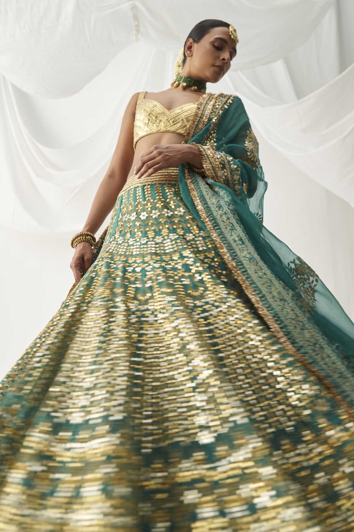 Green Organza Lehenga Set