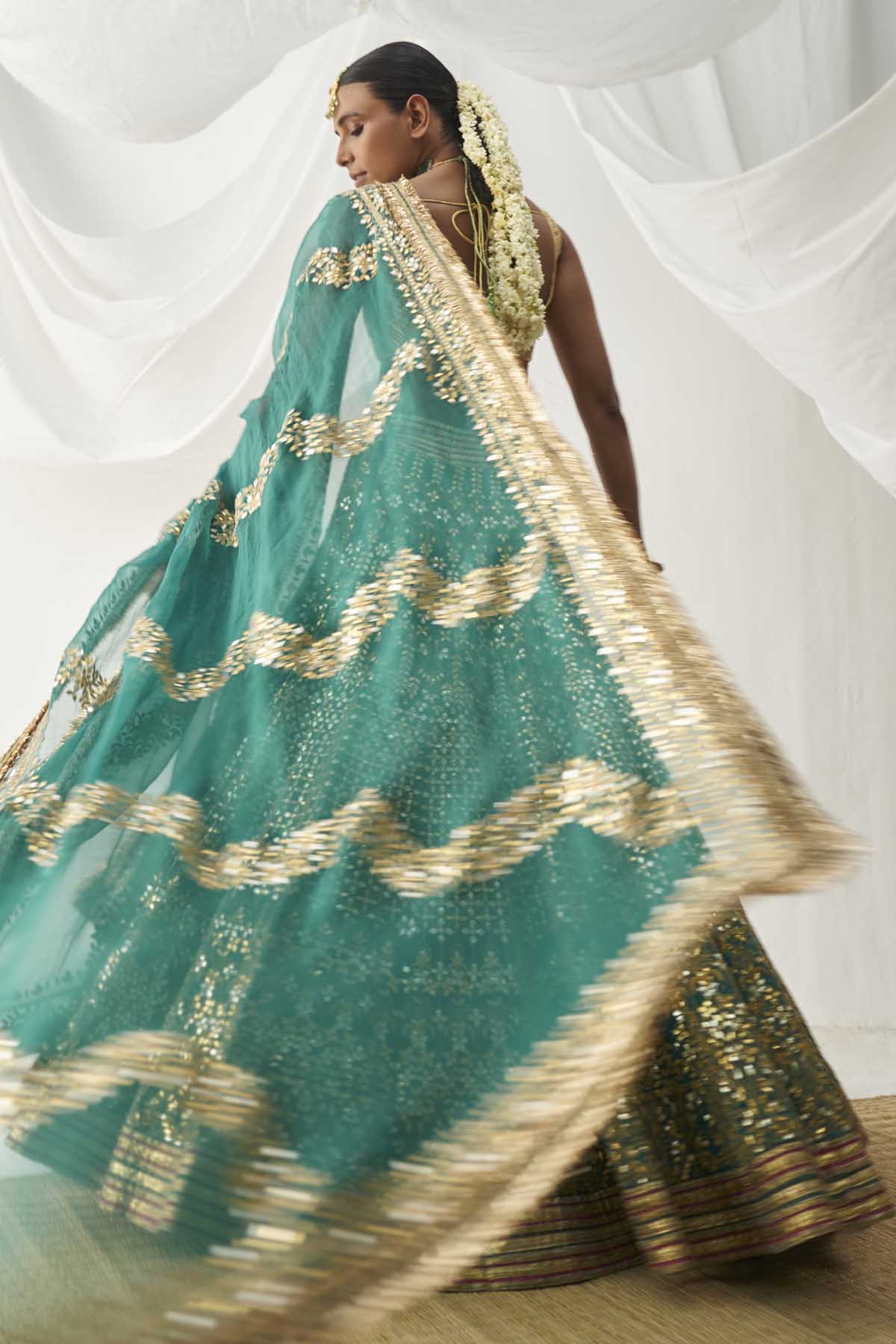 Green Organza Lehenga Set
