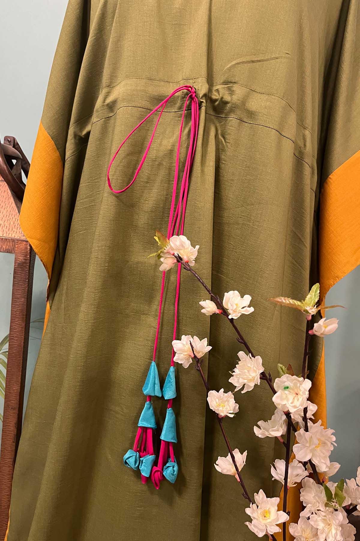 Green Embroidered Silk Kaftan