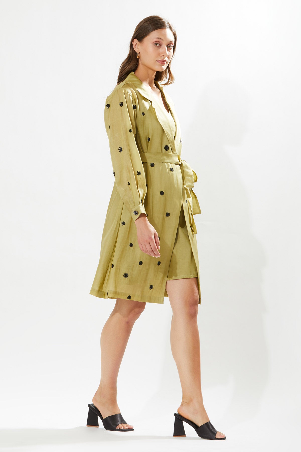 Green Floral Coat Dress