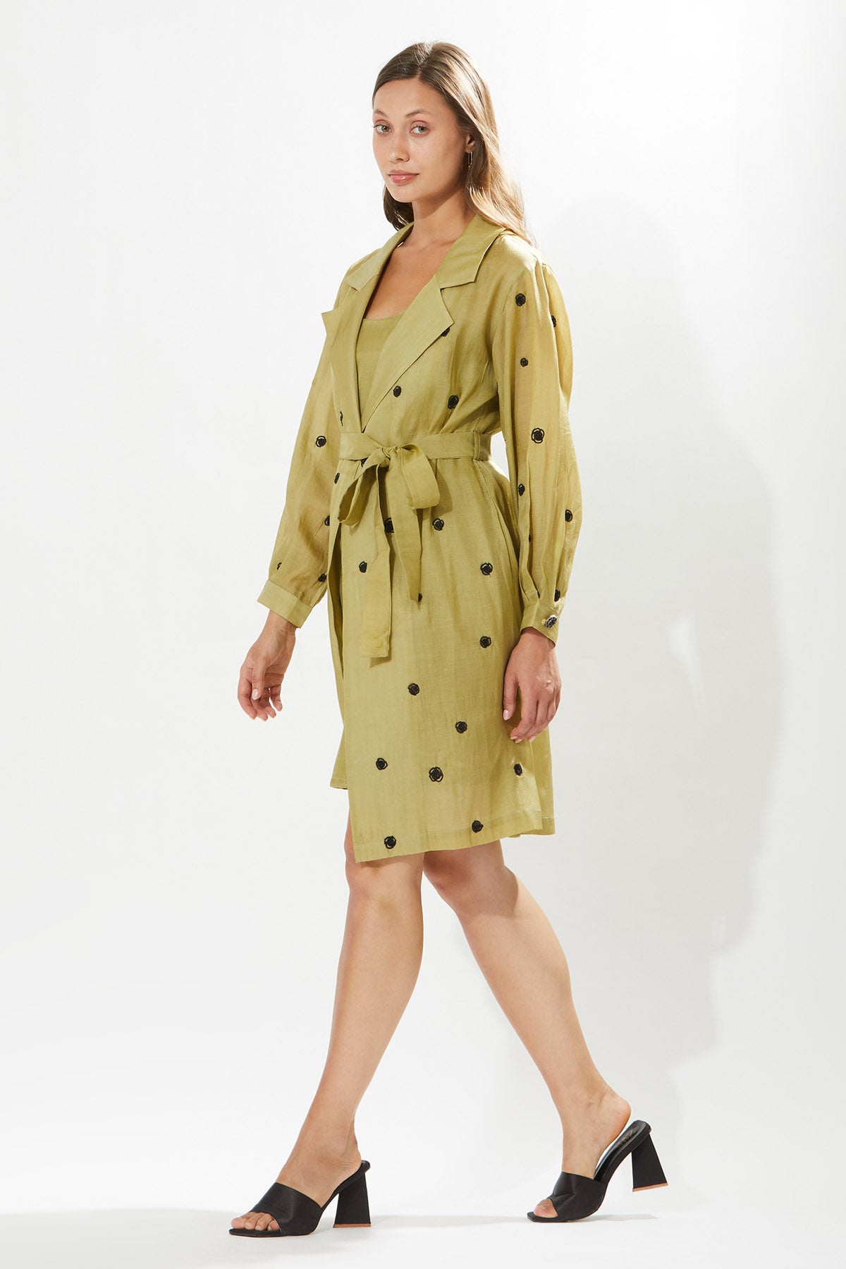 Green Floral Coat Dress