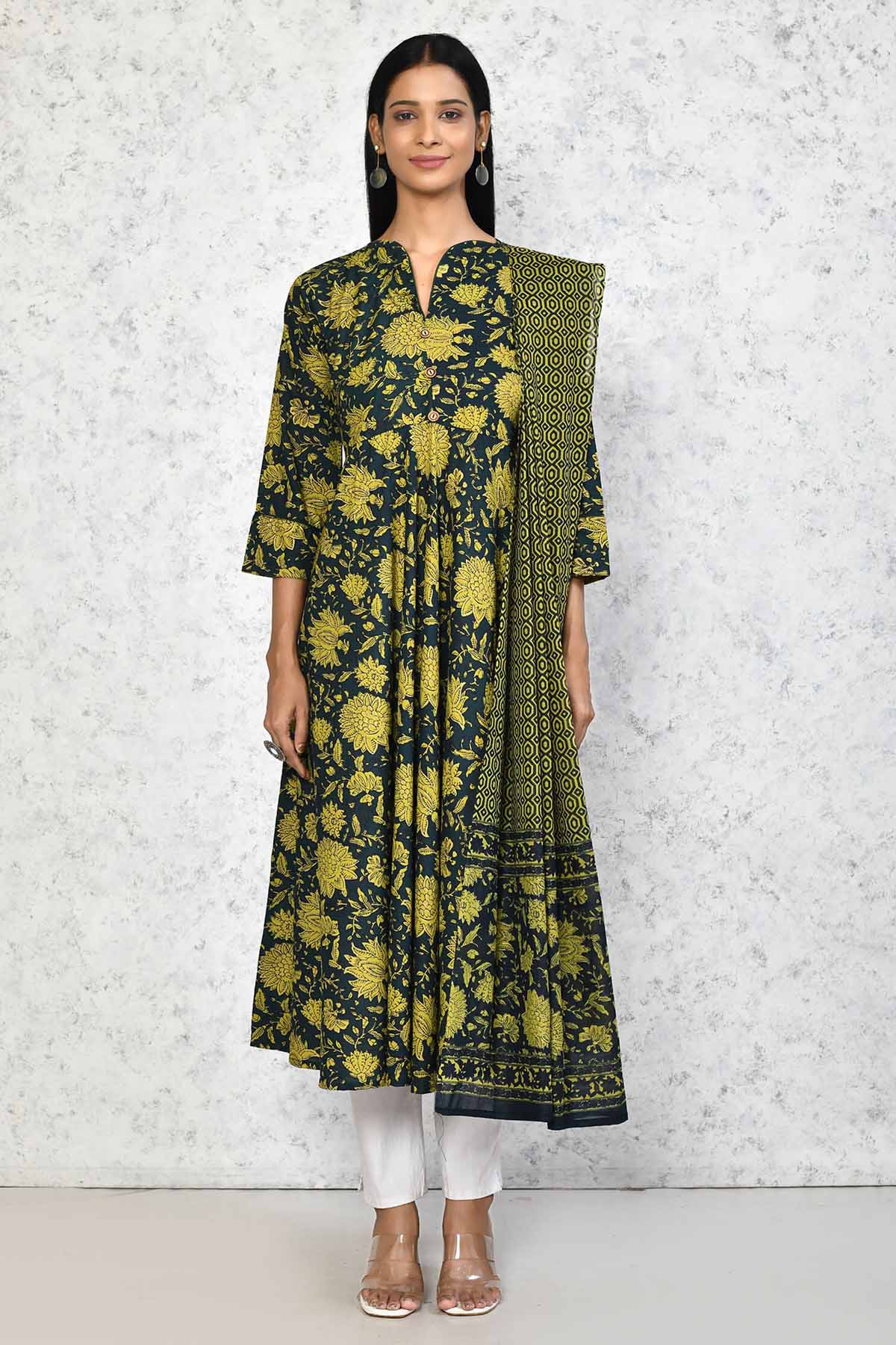 Green Floral Kurta & Dupatta