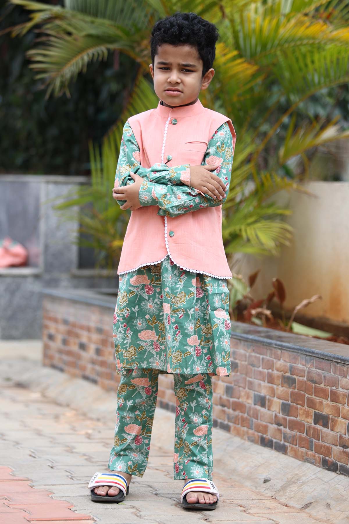Green Floral Kurta & Jacket Set