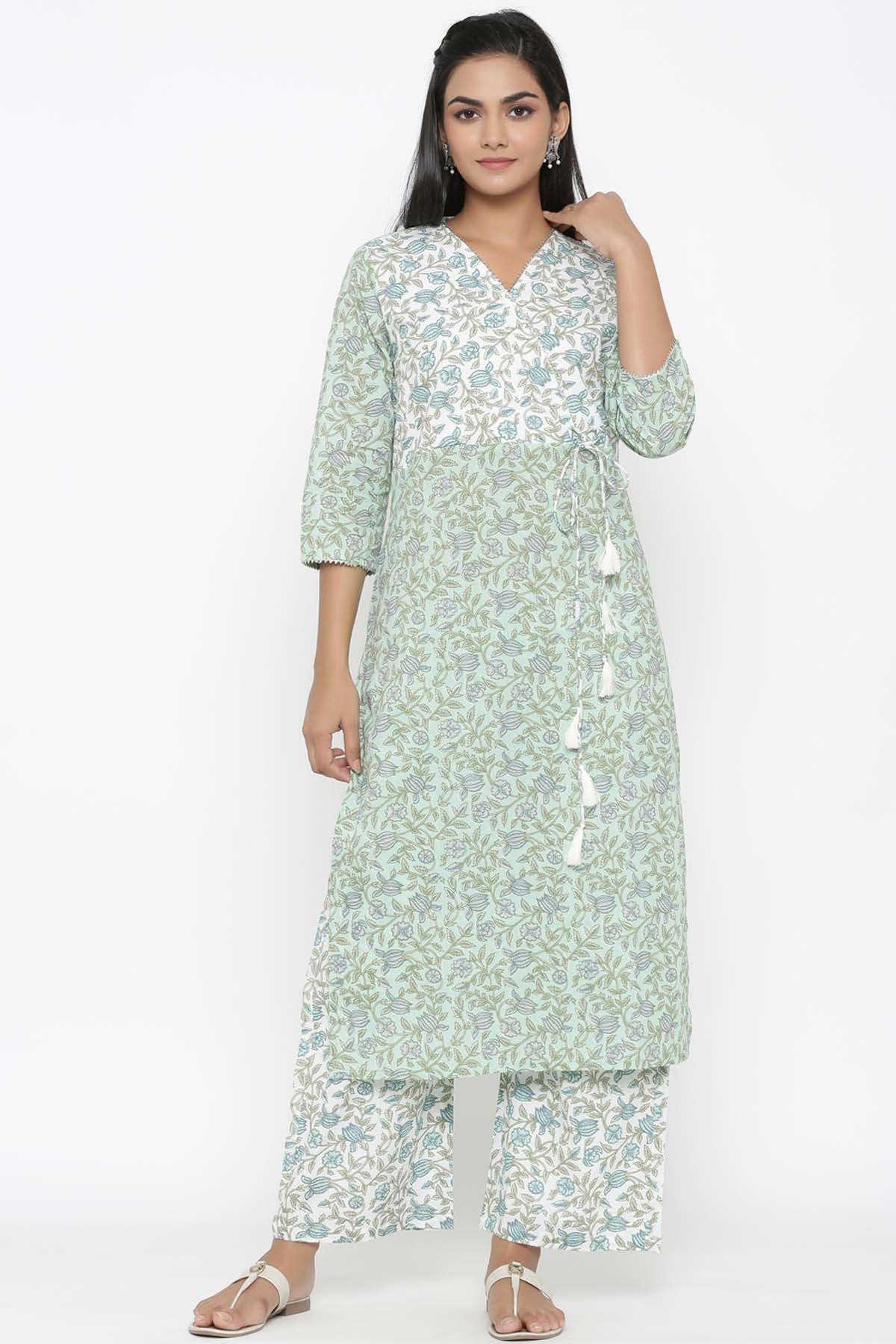 Green Floral Kurta & Palazzo Set