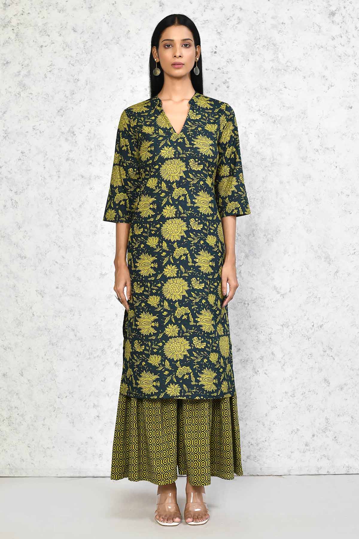 Green Floral Kurta & Sharara Set