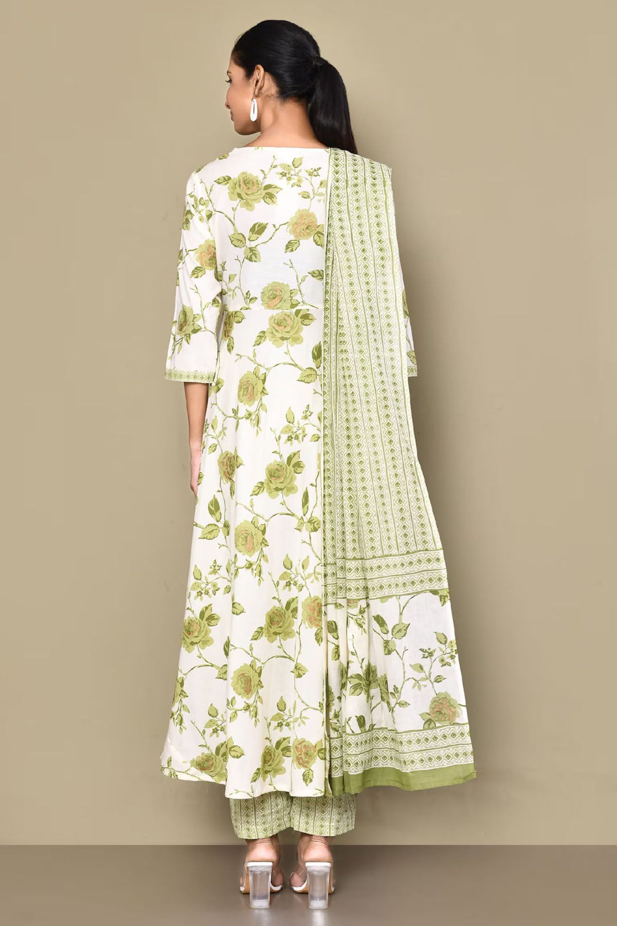 Green Floral Print Kurta Set
