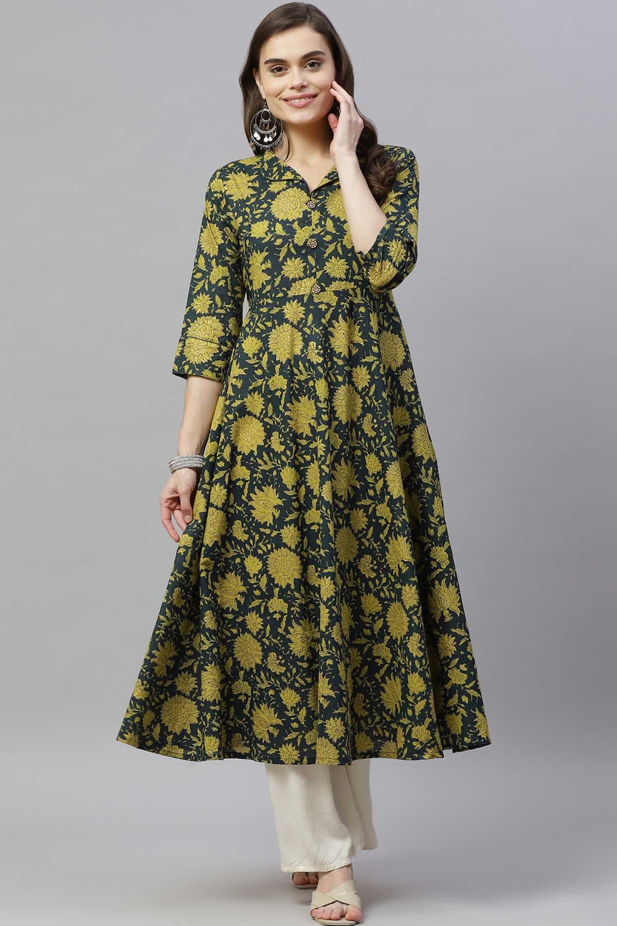 Green Floral Printed Kurta
