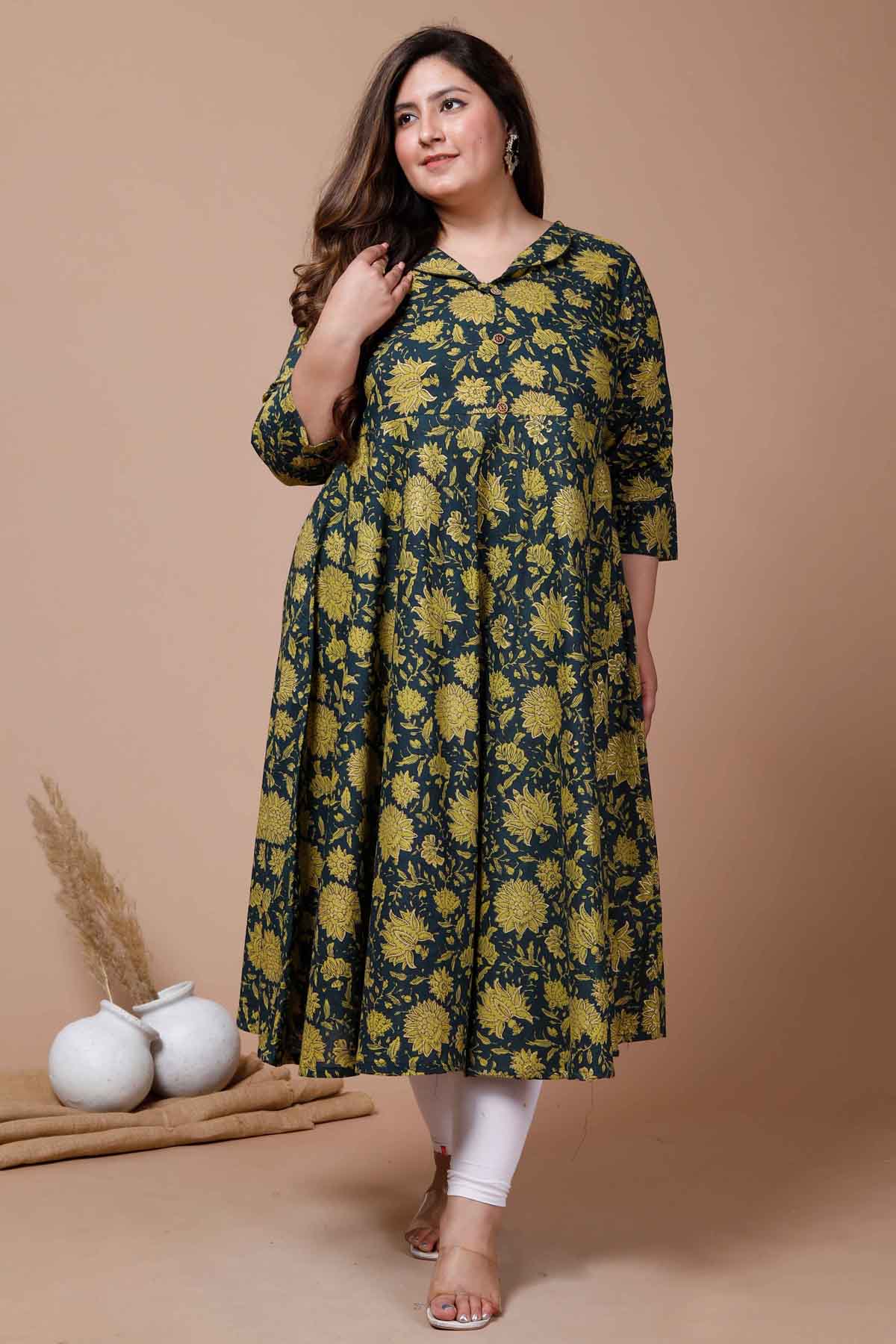 Green Floral Printed Kurta
