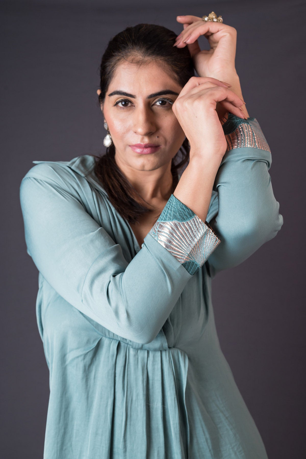 Green Full Sleeve Georgette Top