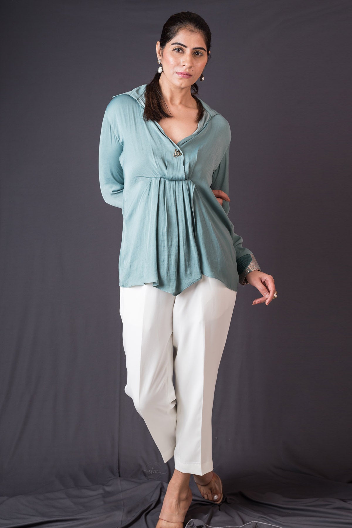 Green Full Sleeve Georgette Top