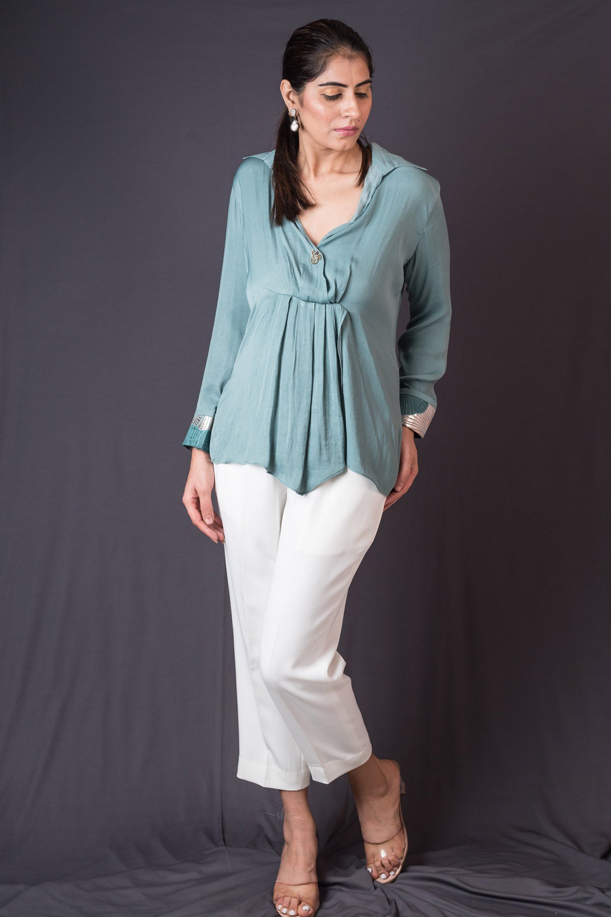 Green Full Sleeve Georgette Top