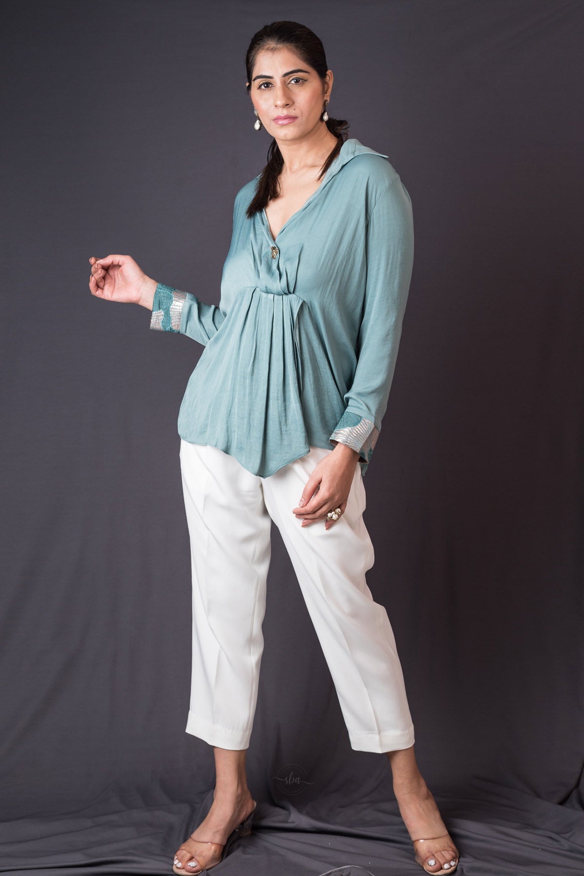 Green Full Sleeve Georgette Top