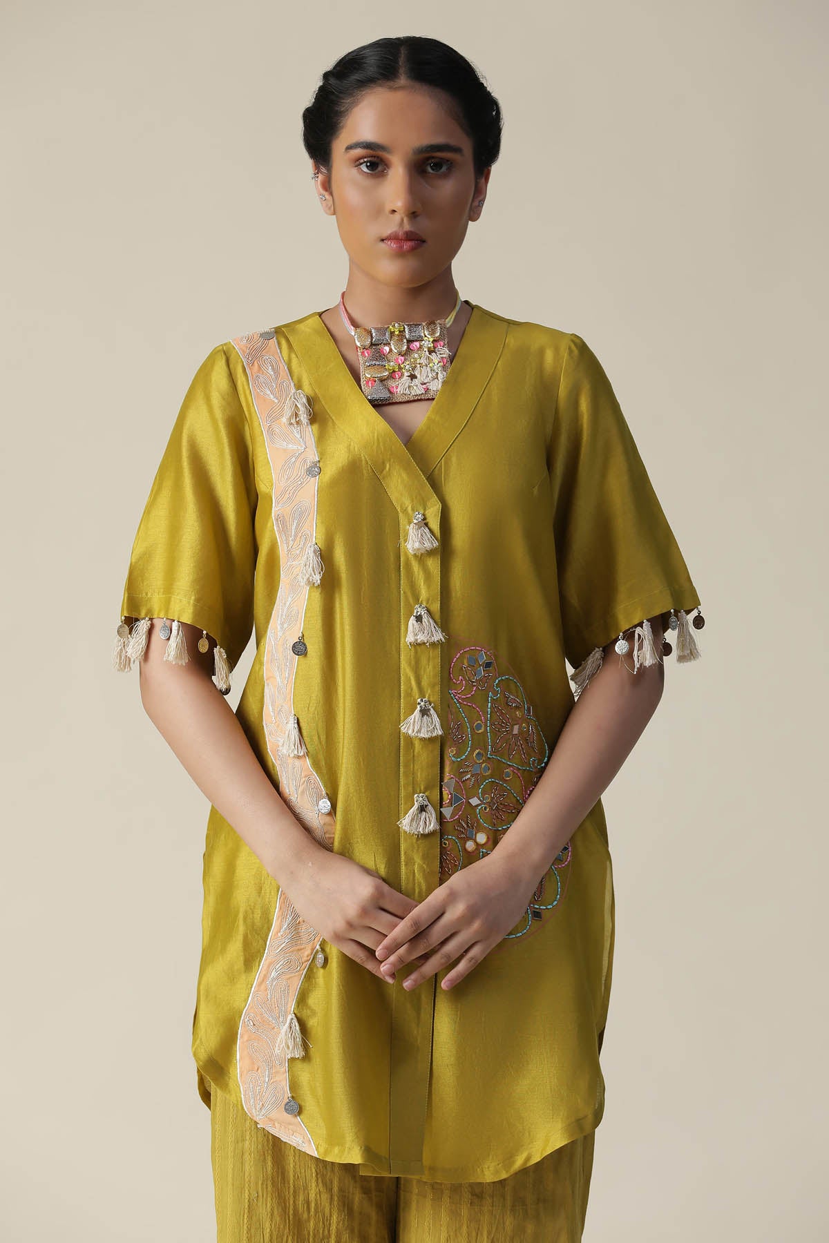 Green Hand Painted Kurta & Pants
